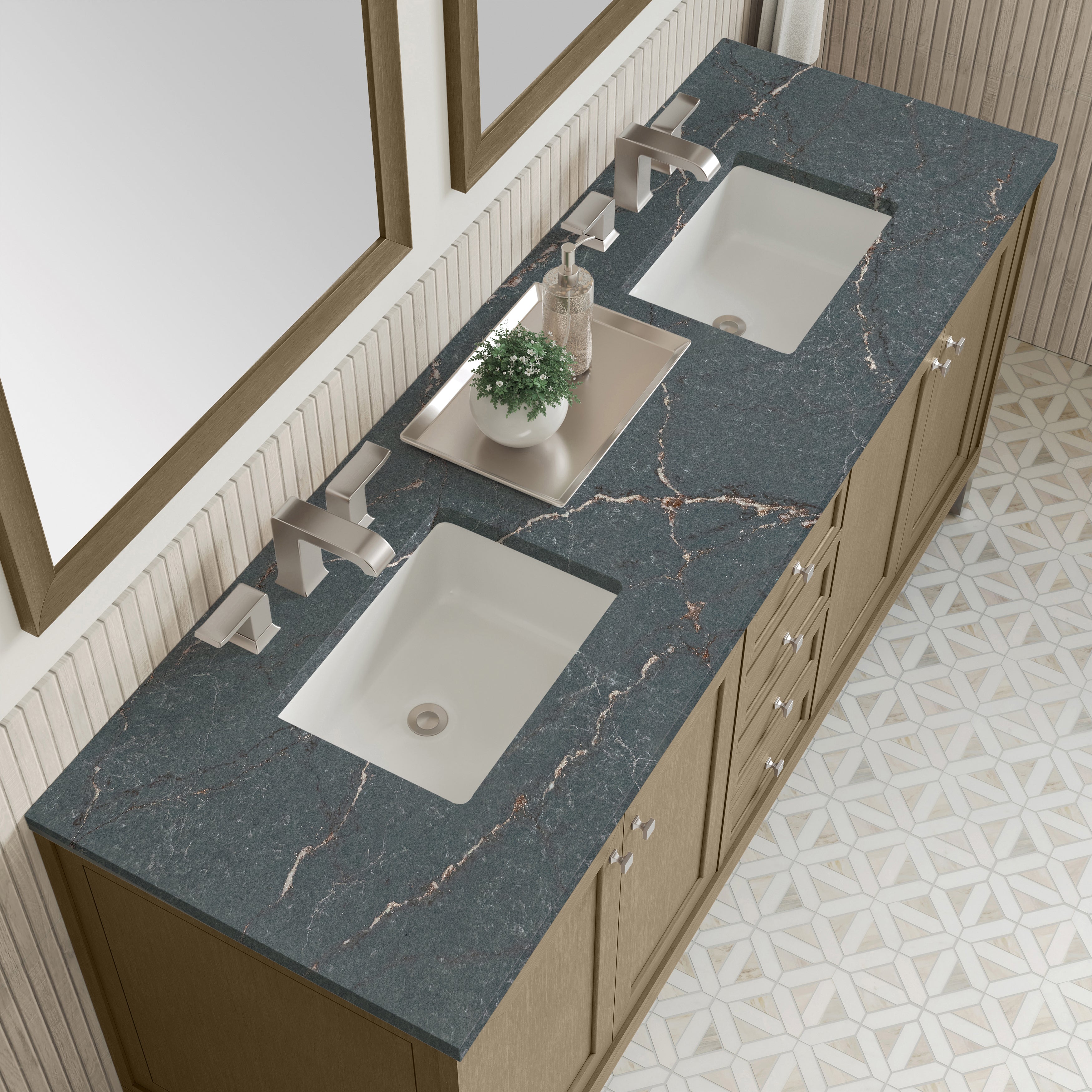 James Martin Chicago 72" Double Vanity in Walnut Whisper with 3cm Countertop