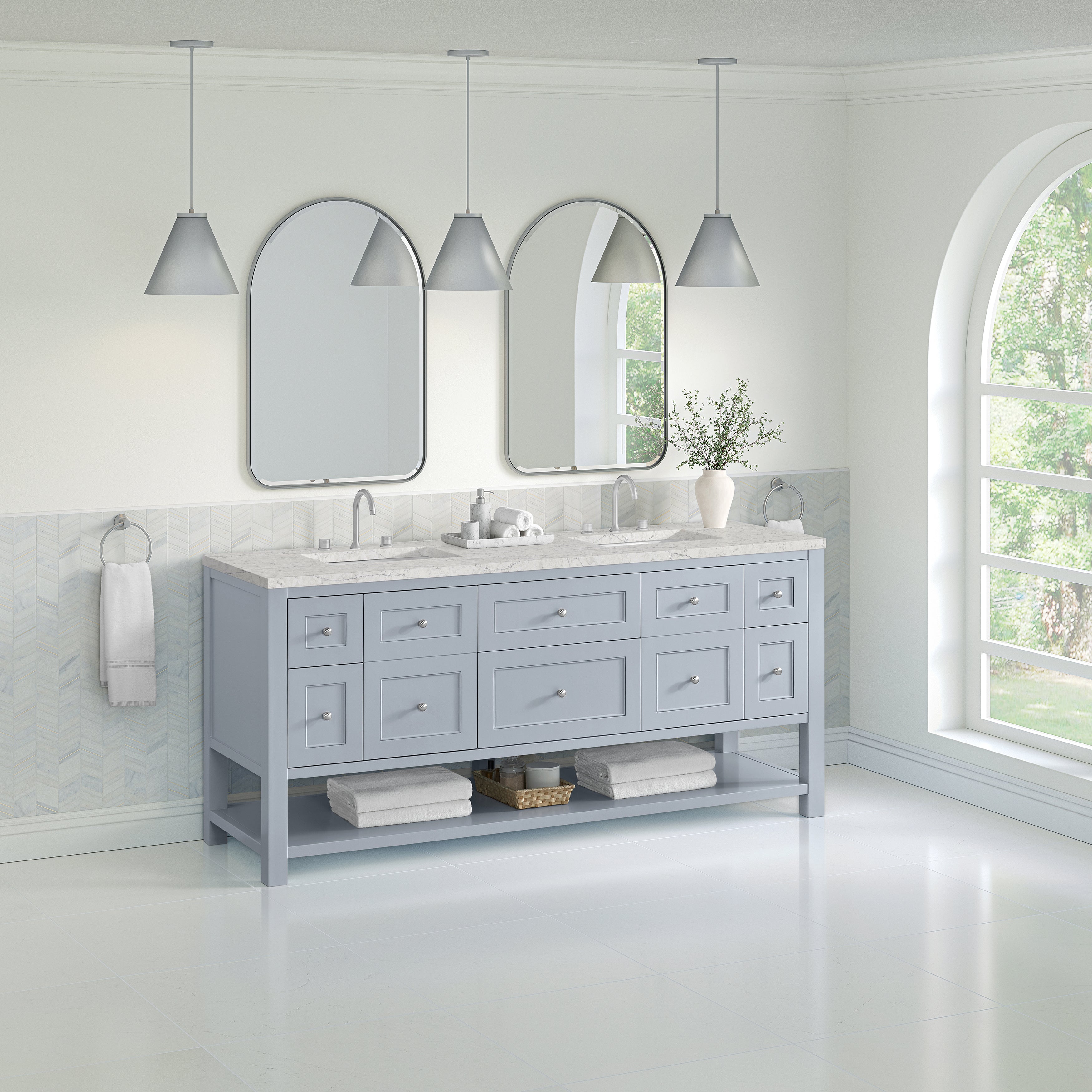 James Martin Breckenridge 72" Double Vanity in Serenity Blue with 3cm Countertop and FreePower Wireless Charger