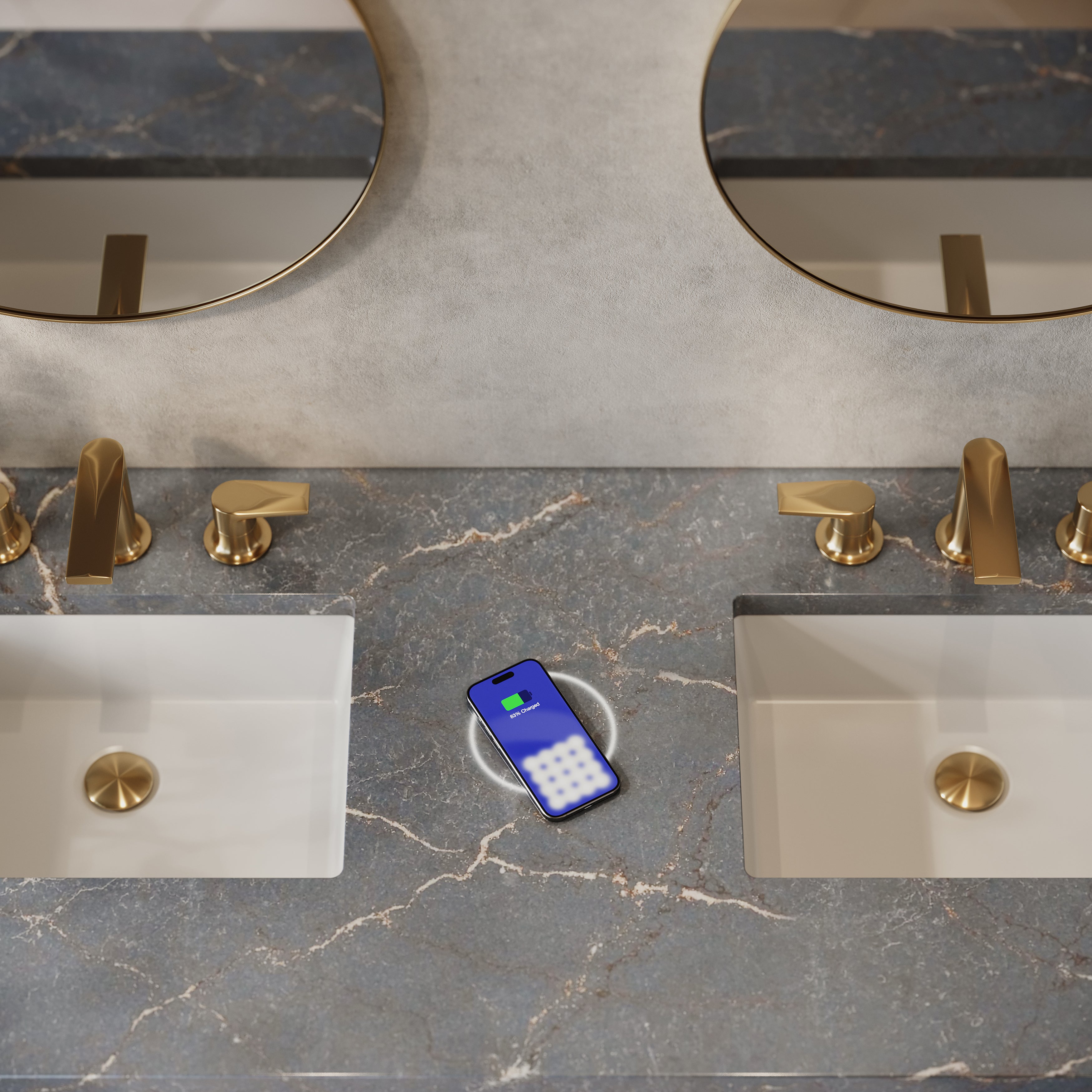 James Martin Amberly 60" Double Vanity in Mid-Century Walnut with 3cm Countertop and FreePower Wireless Charger