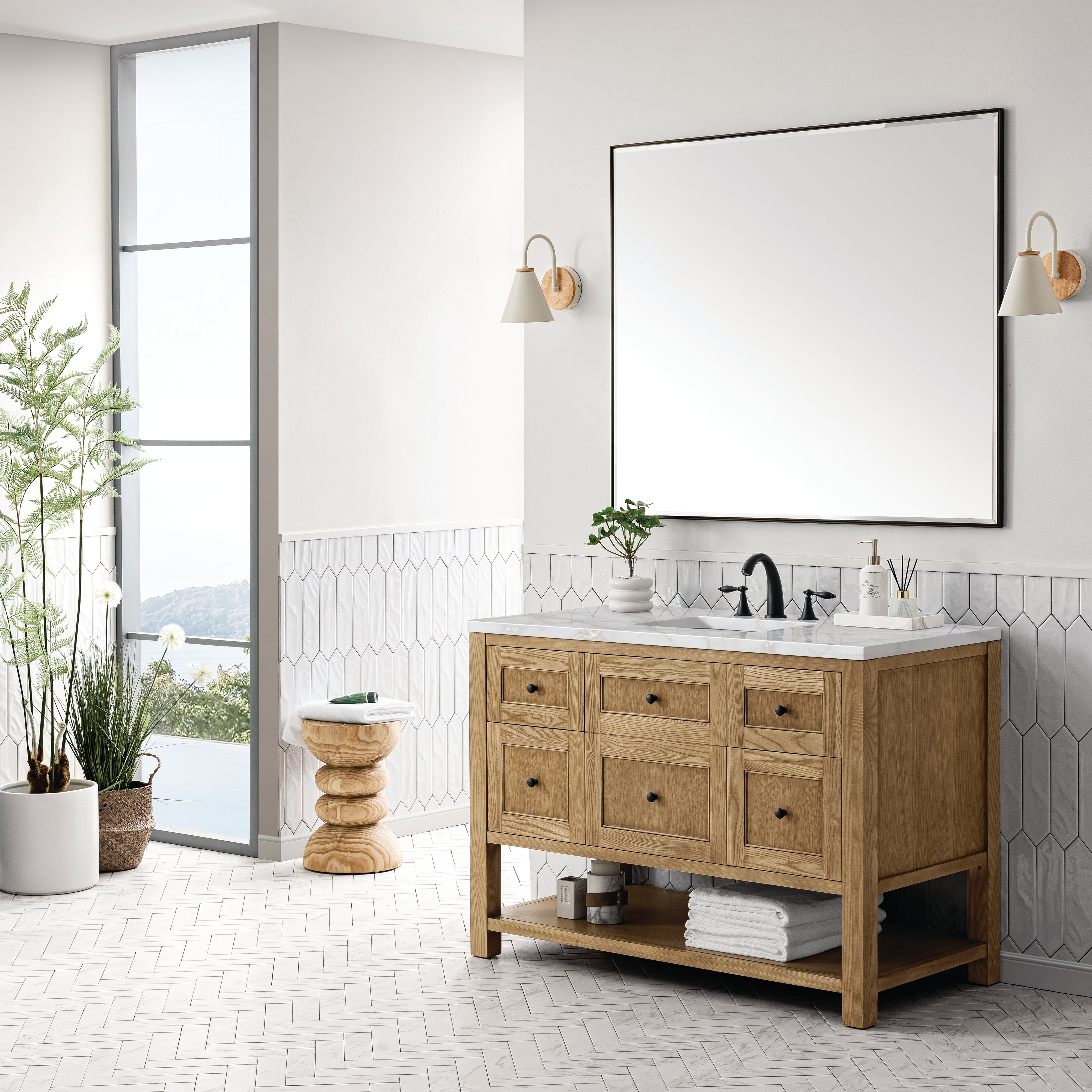 James Martin Breckenridge 48" Single Vanity in Light Natural Oak with 3cm Countertop and FreePower Wireless Charger