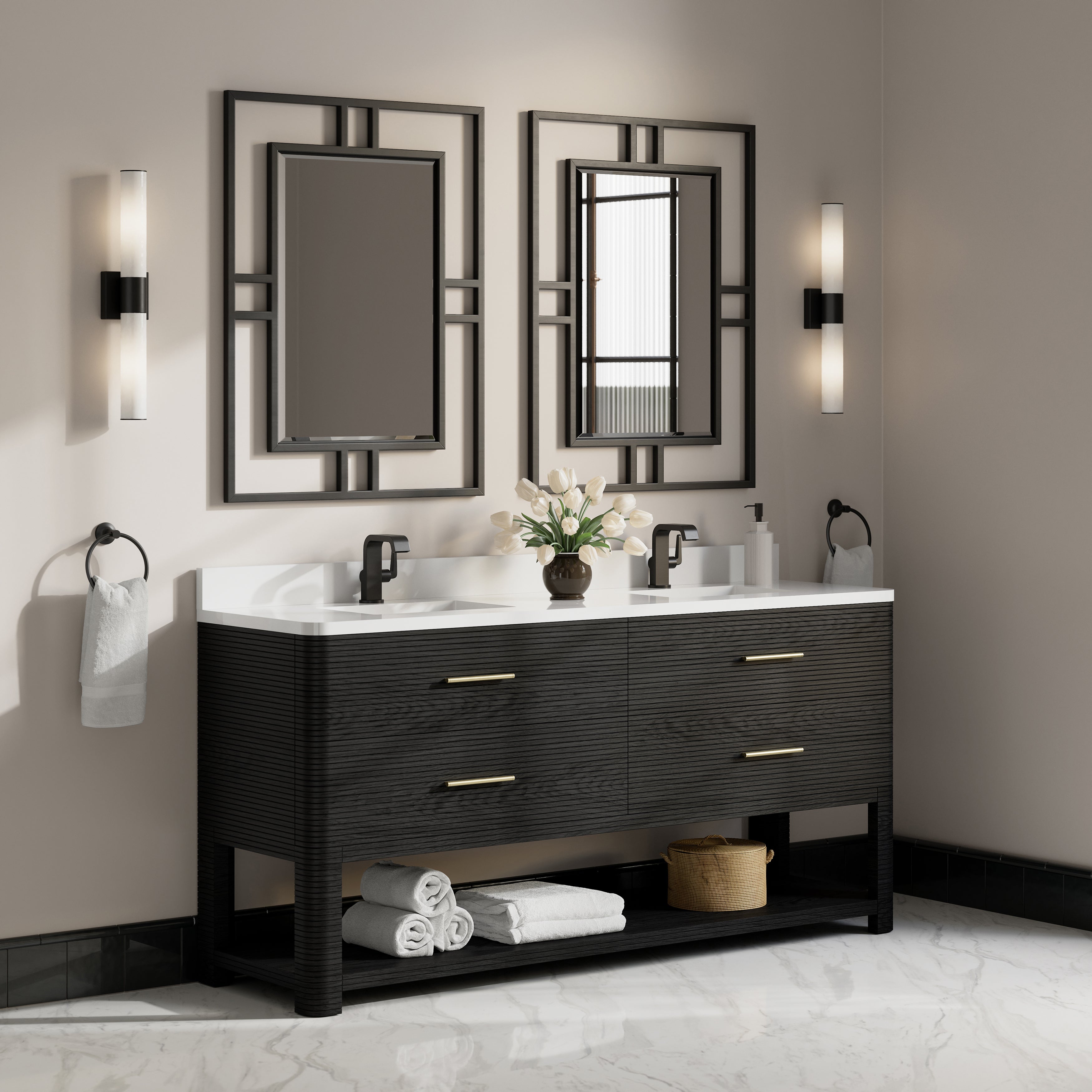 James Martin Lucian 72" Double Vanity in Carbon Oak with 3cm Countertop