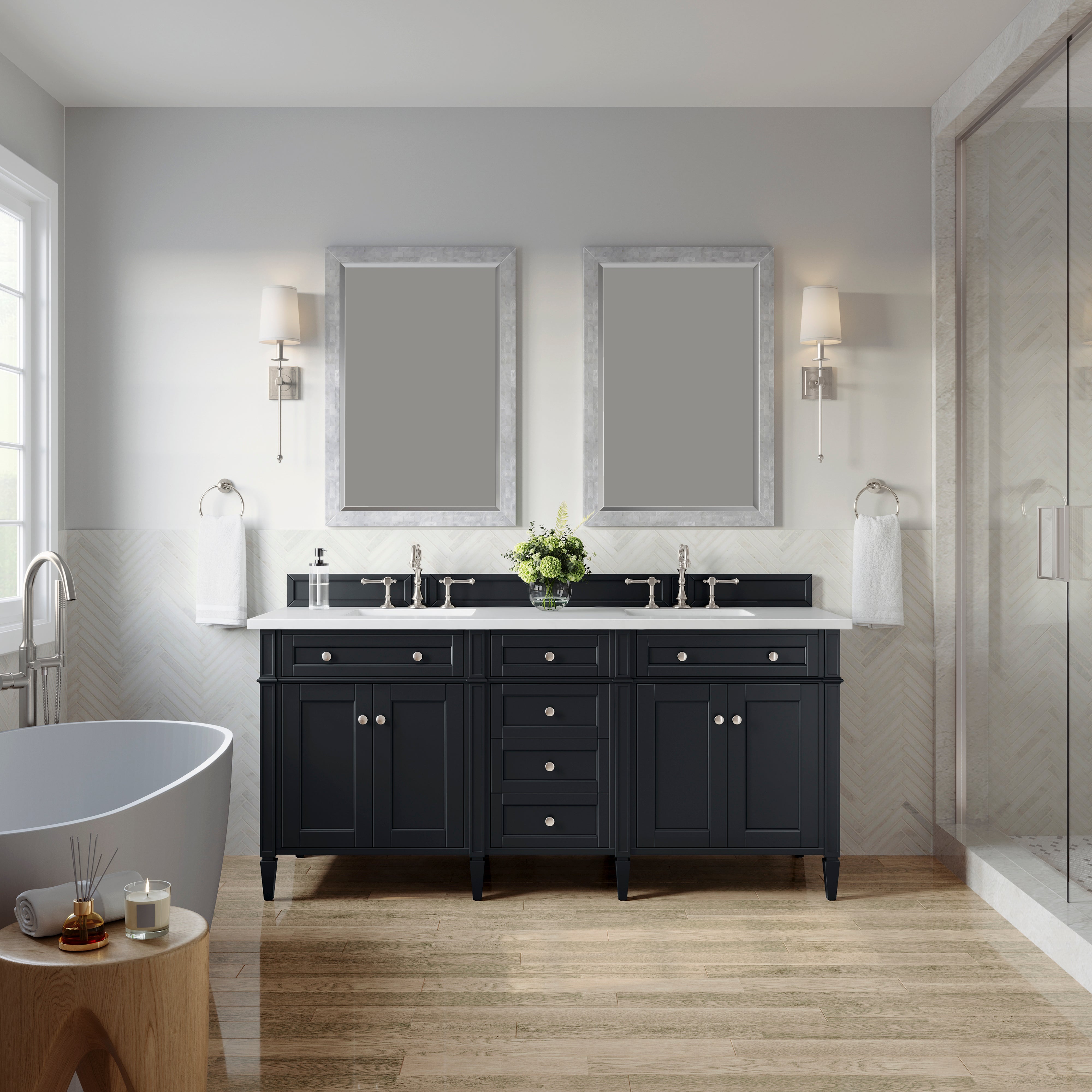 James Martin Brittany 72" Double Vanity in Black Onyx with 3cm Countertop