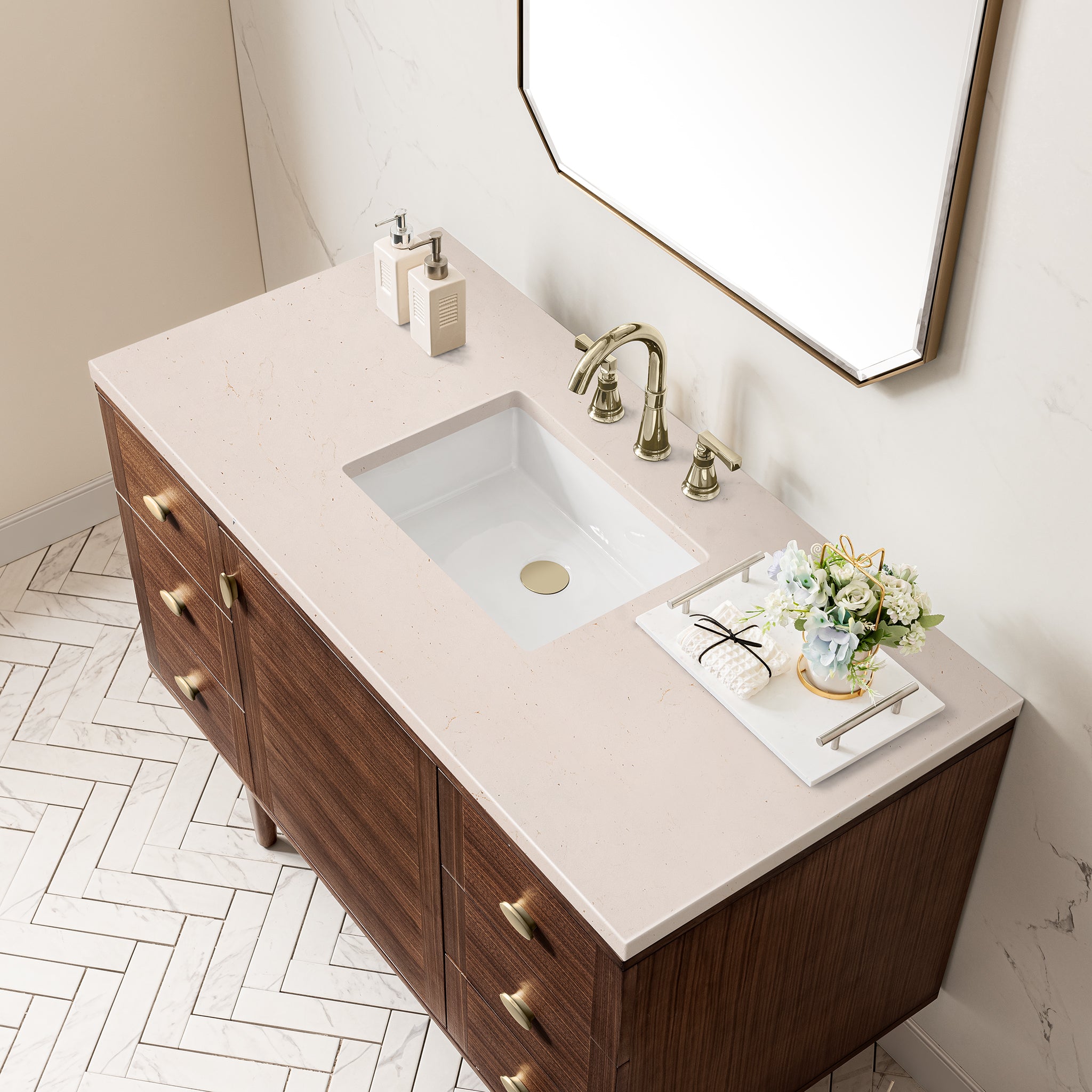 James Martin Amberly 48" Single Vanity in Mid-Century Walnut with 3cm Countertop