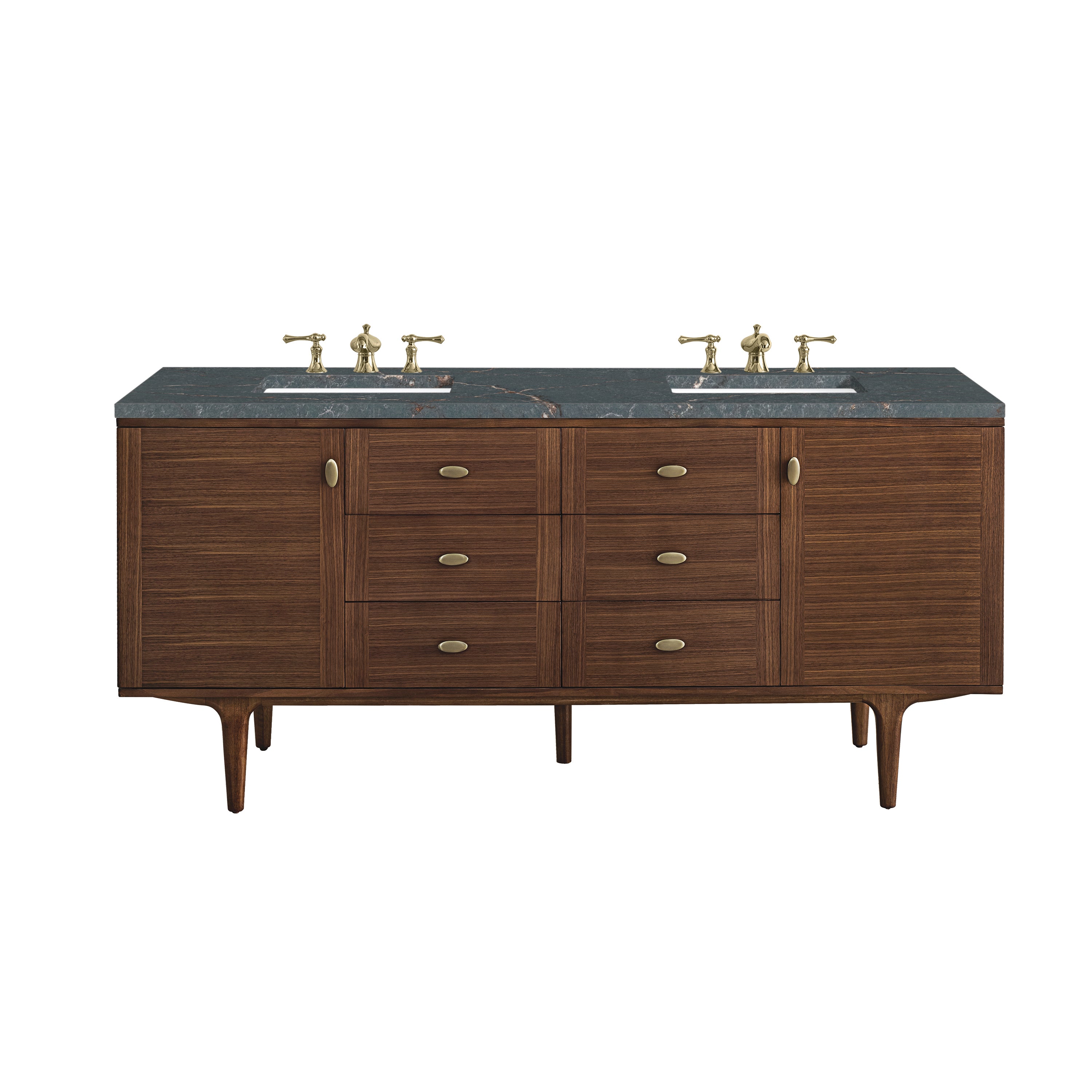 James Martin Amberly 72" Double Vanity in Mid-Century Walnut with 3cm Countertop