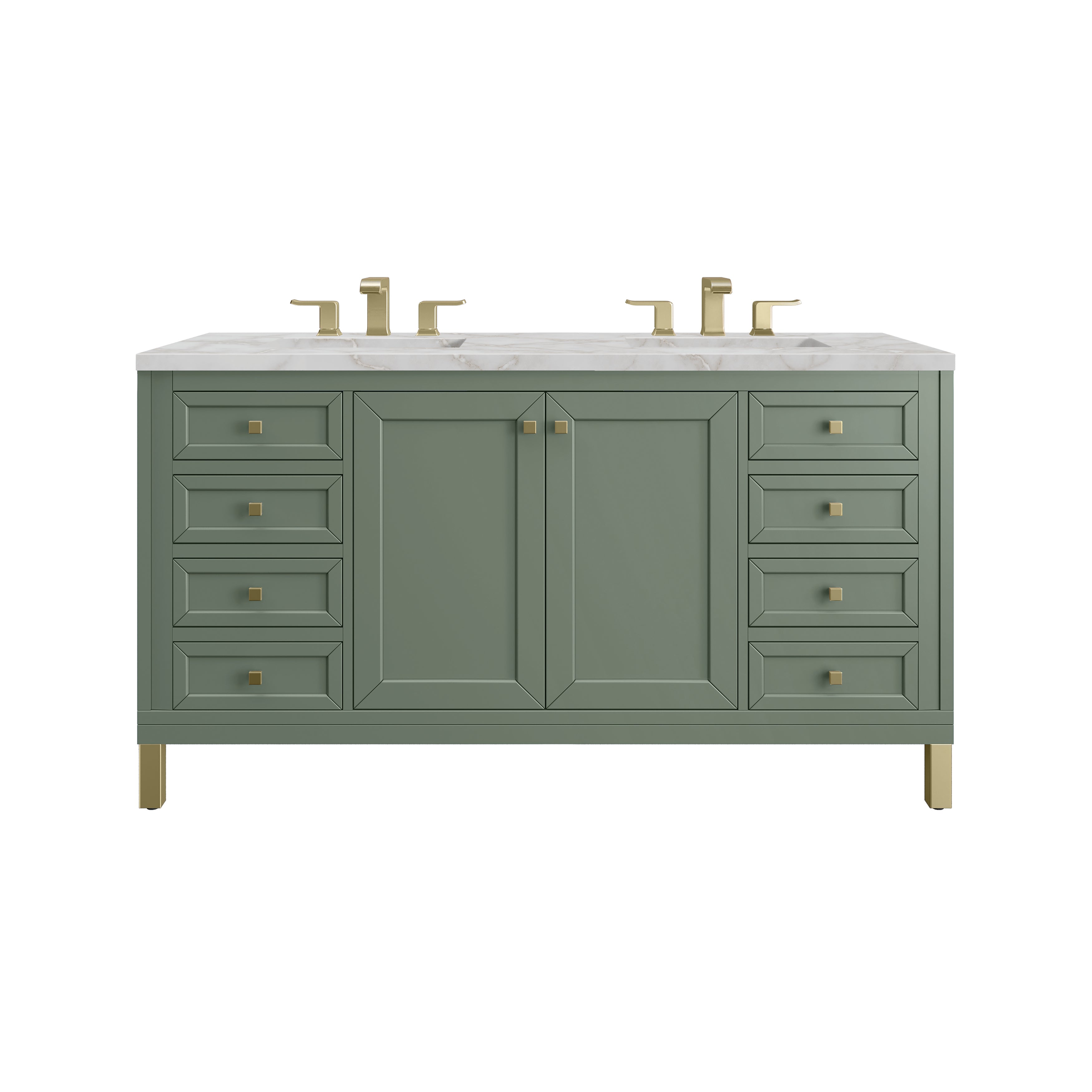 James Martin Chicago 60" Double Vanity in Smokey Celadon with 3cm Countertop and FreePower Wireless Charger