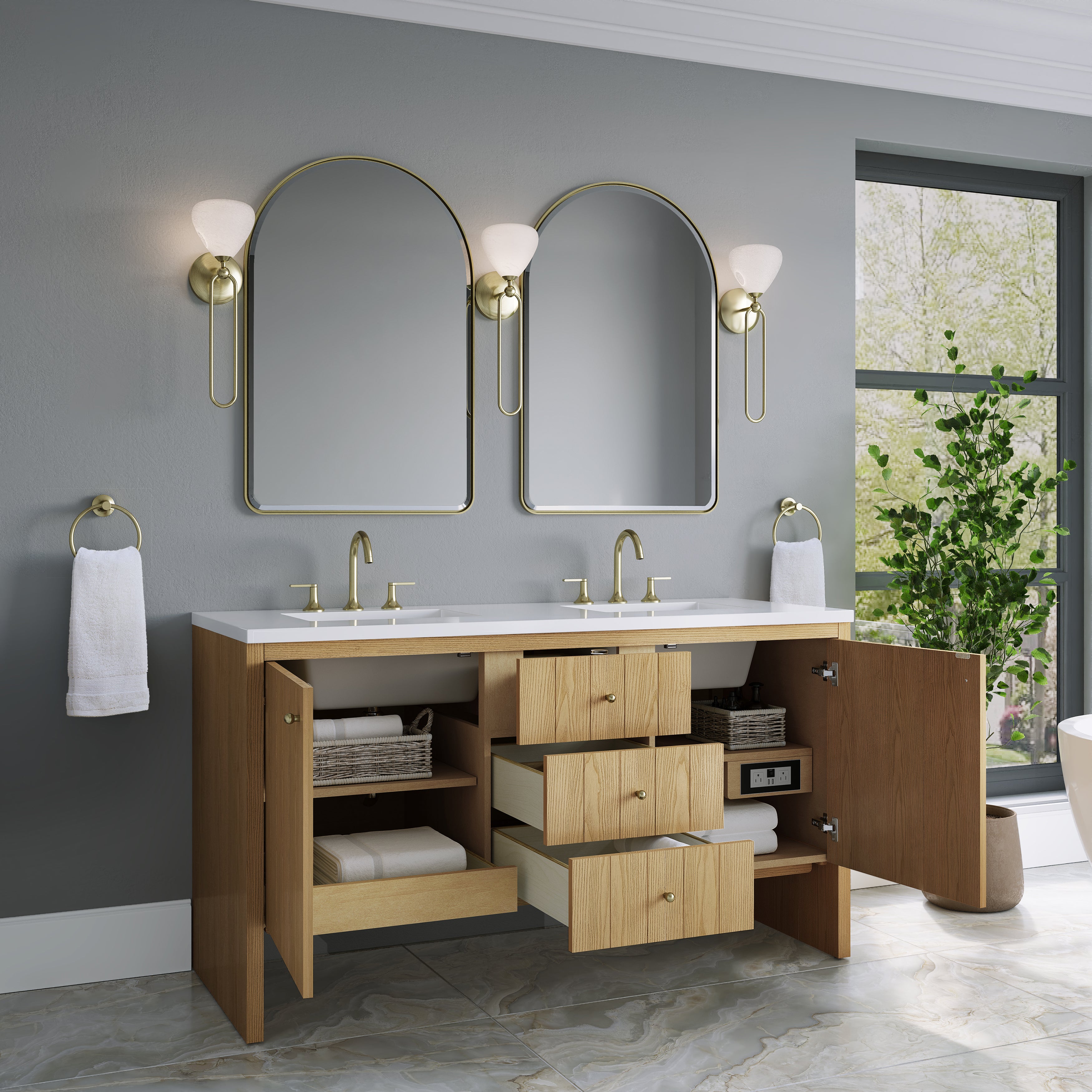 James Martin Hudson 60" Double Vanity in Light Natural Oak with 3cm Countertop