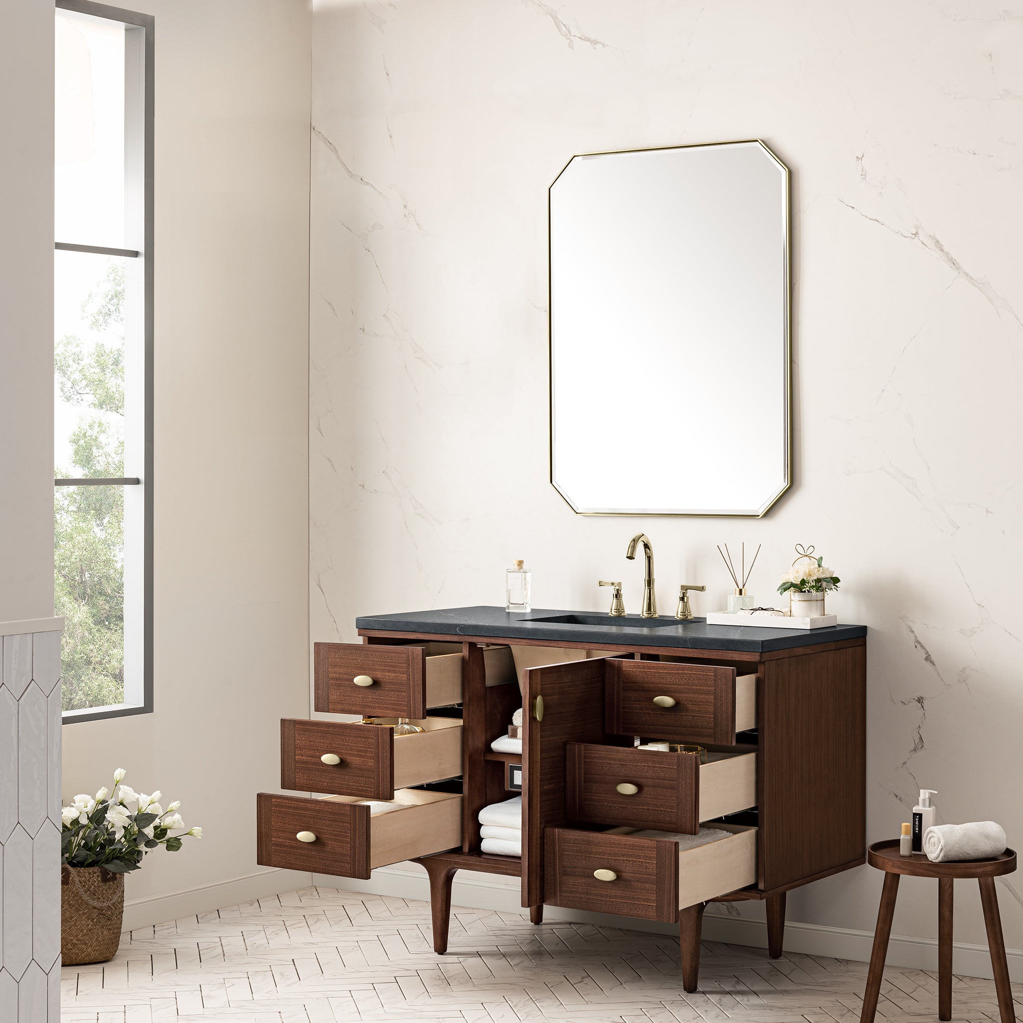James Martin Amberly 48" Single Vanity in Mid-Century Walnut with 3cm Countertop