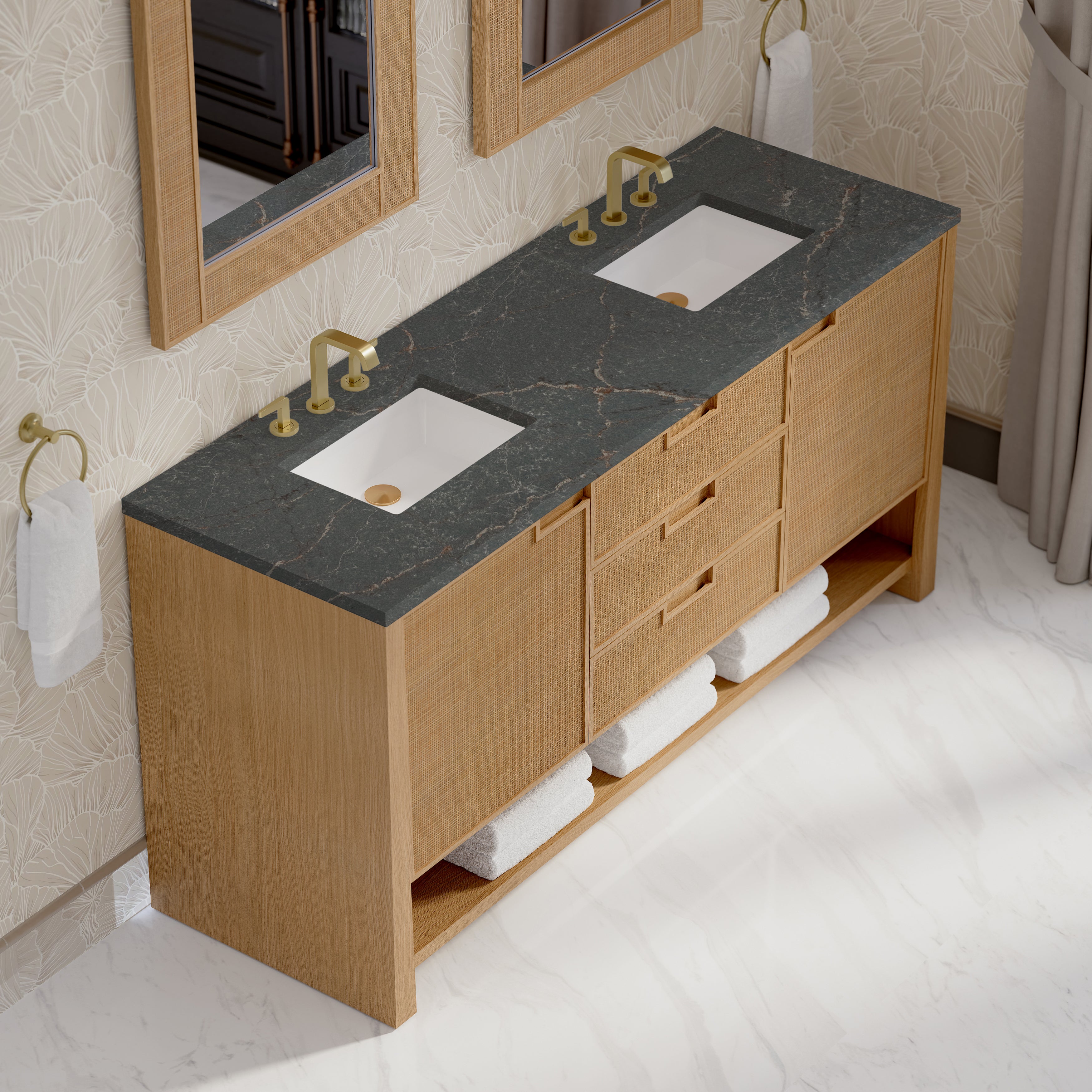 James Martin Solene 72" Double Vanity in Seaside Oak with 3cm Countertop