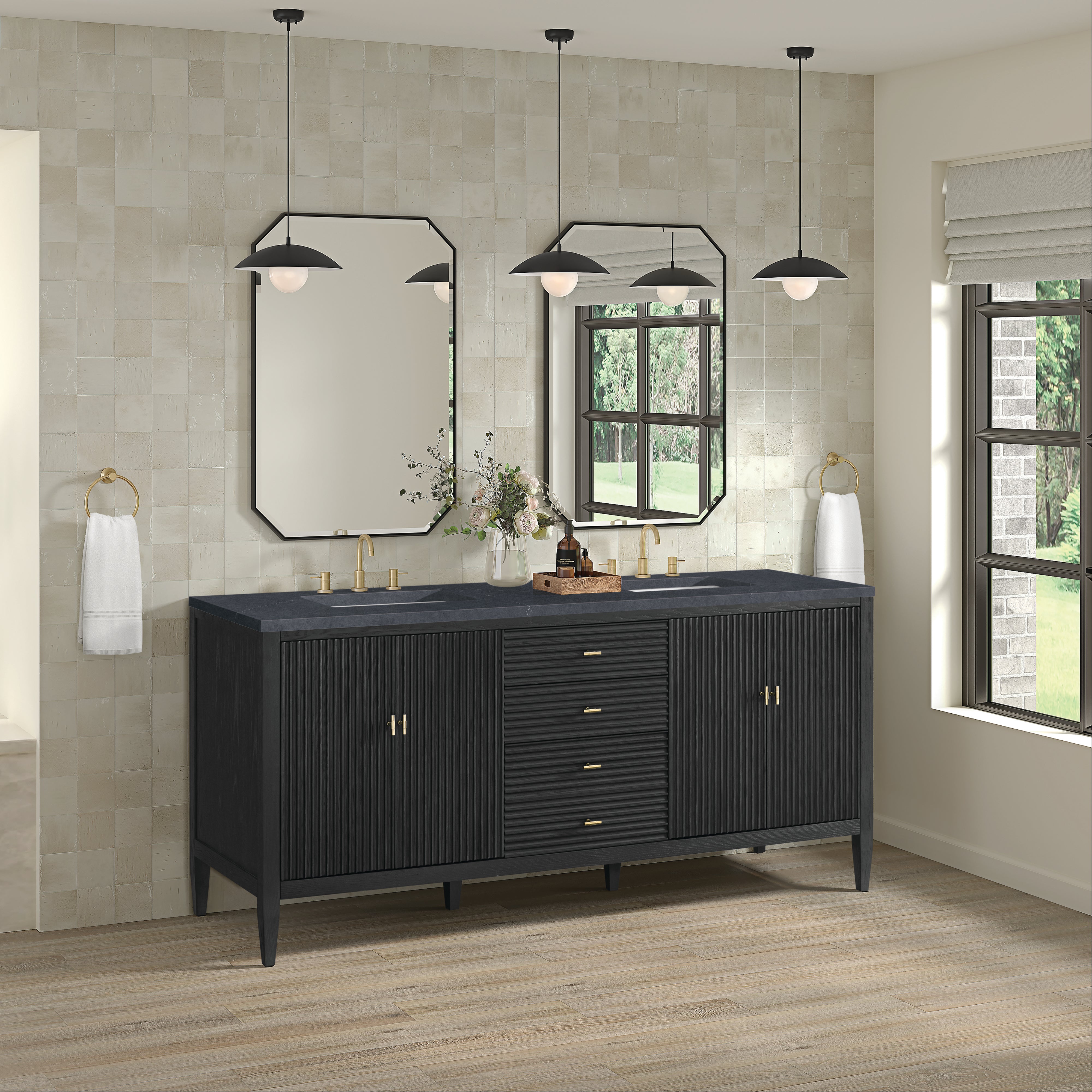 James Martin Myrrin 72" Double Vanity in Carbon Oak with 3cm Countertop