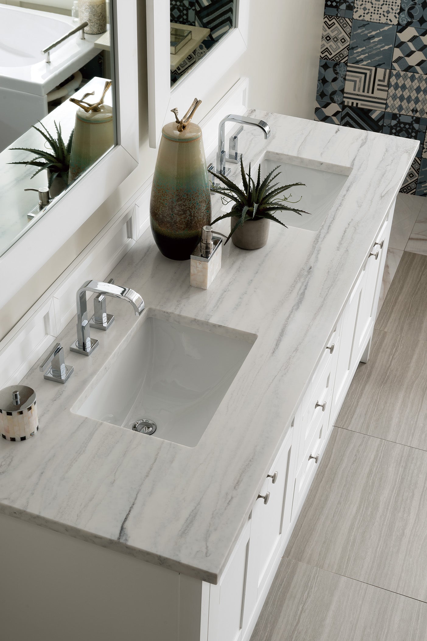 James Martin Palisades 72" Double Vanity in Bright White with 3cm Countertop