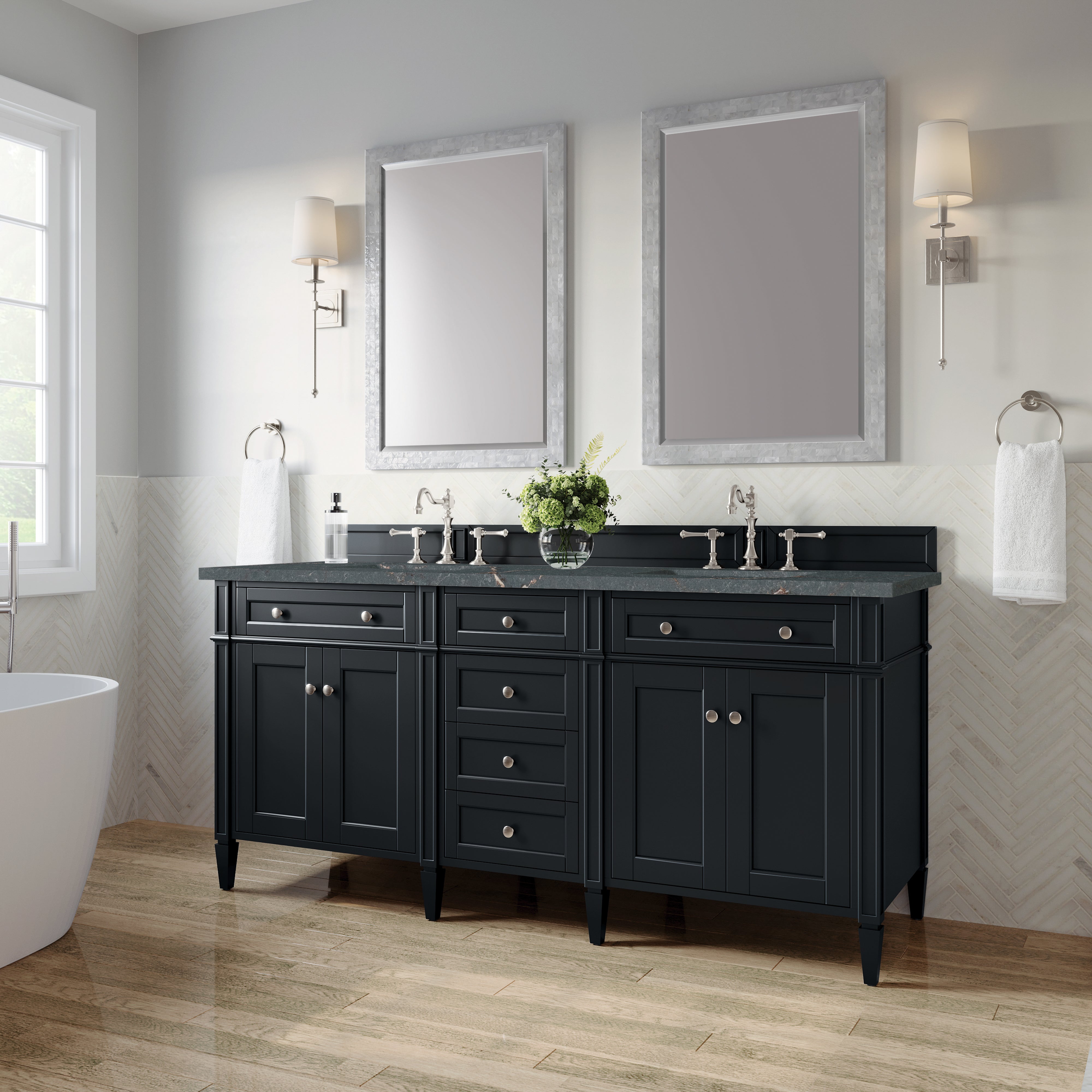 James Martin Brittany 72" Double Vanity in Black Onyx with 3cm Countertop
