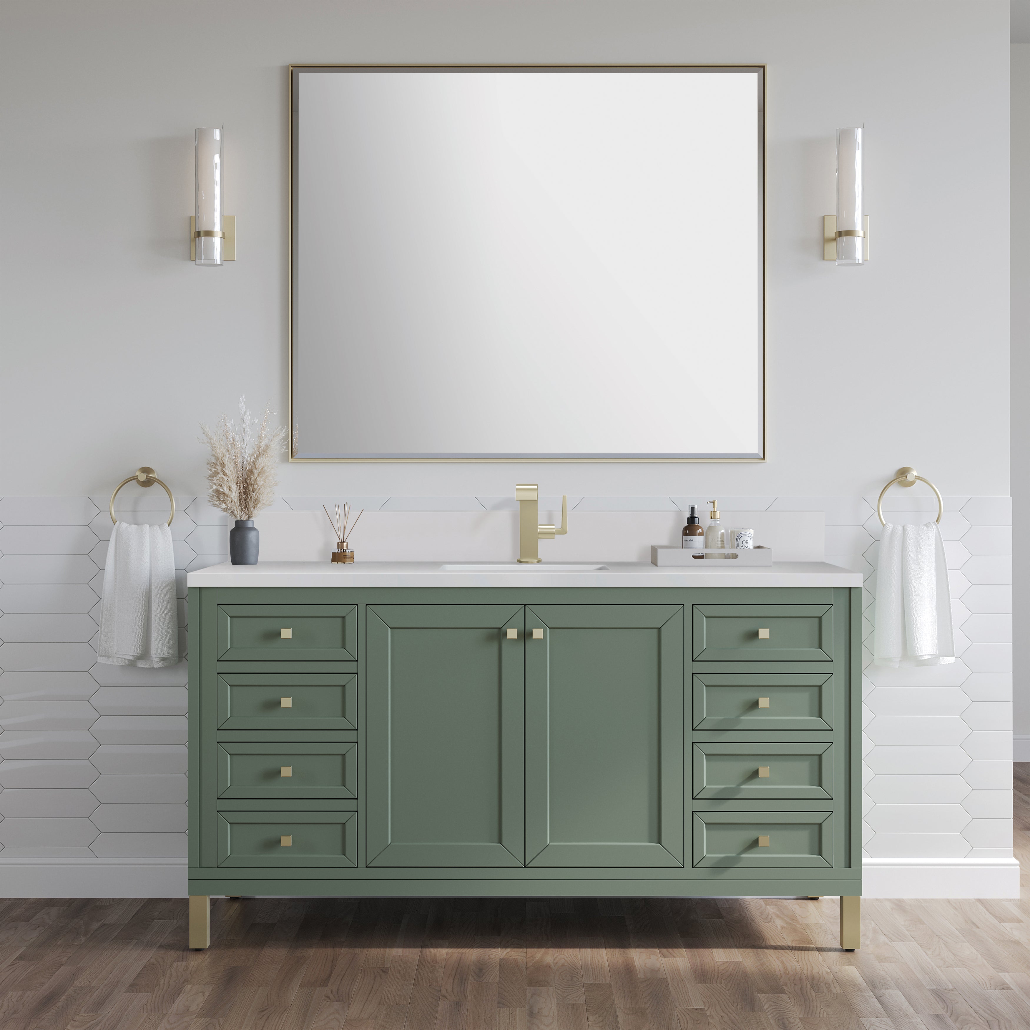 James Martin Chicago 60" Single Vanity in Smokey Celadon with 3cm Countertop