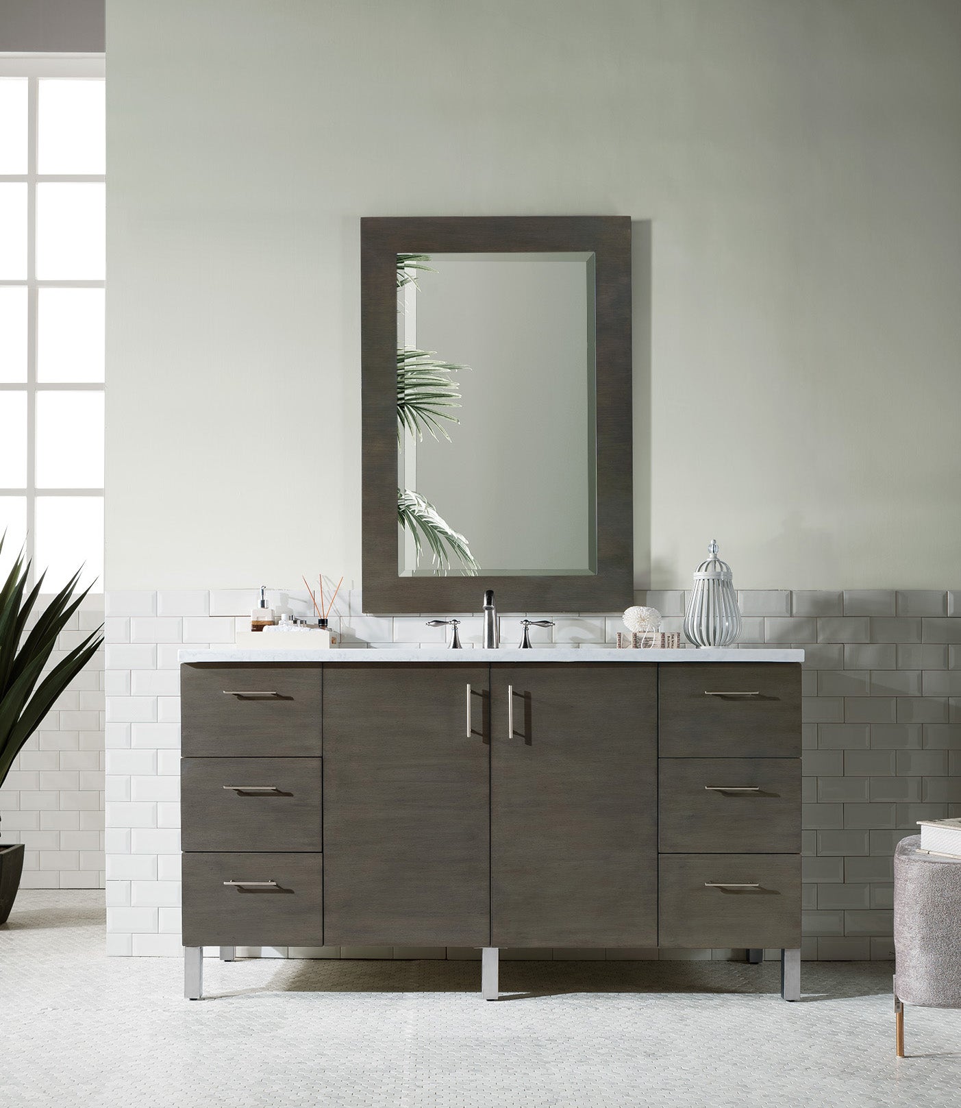 James Martin Metropolitan 60" Single Vanity in Silver Oak with 3cm Countertop