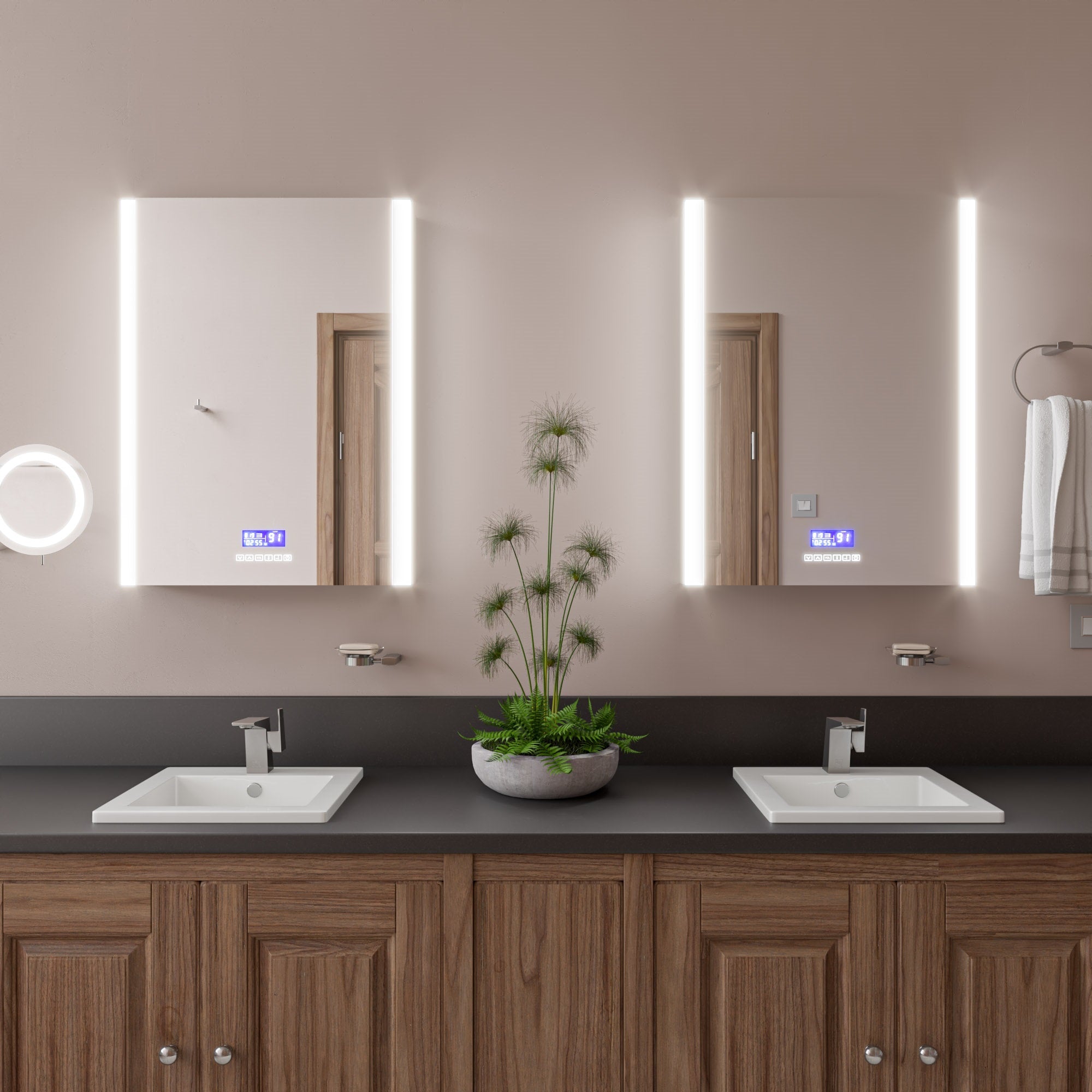 ALFI brand ABM9WLED Wall Mount Round 9" 5x Magnifying Cosmetic Mirror with Light