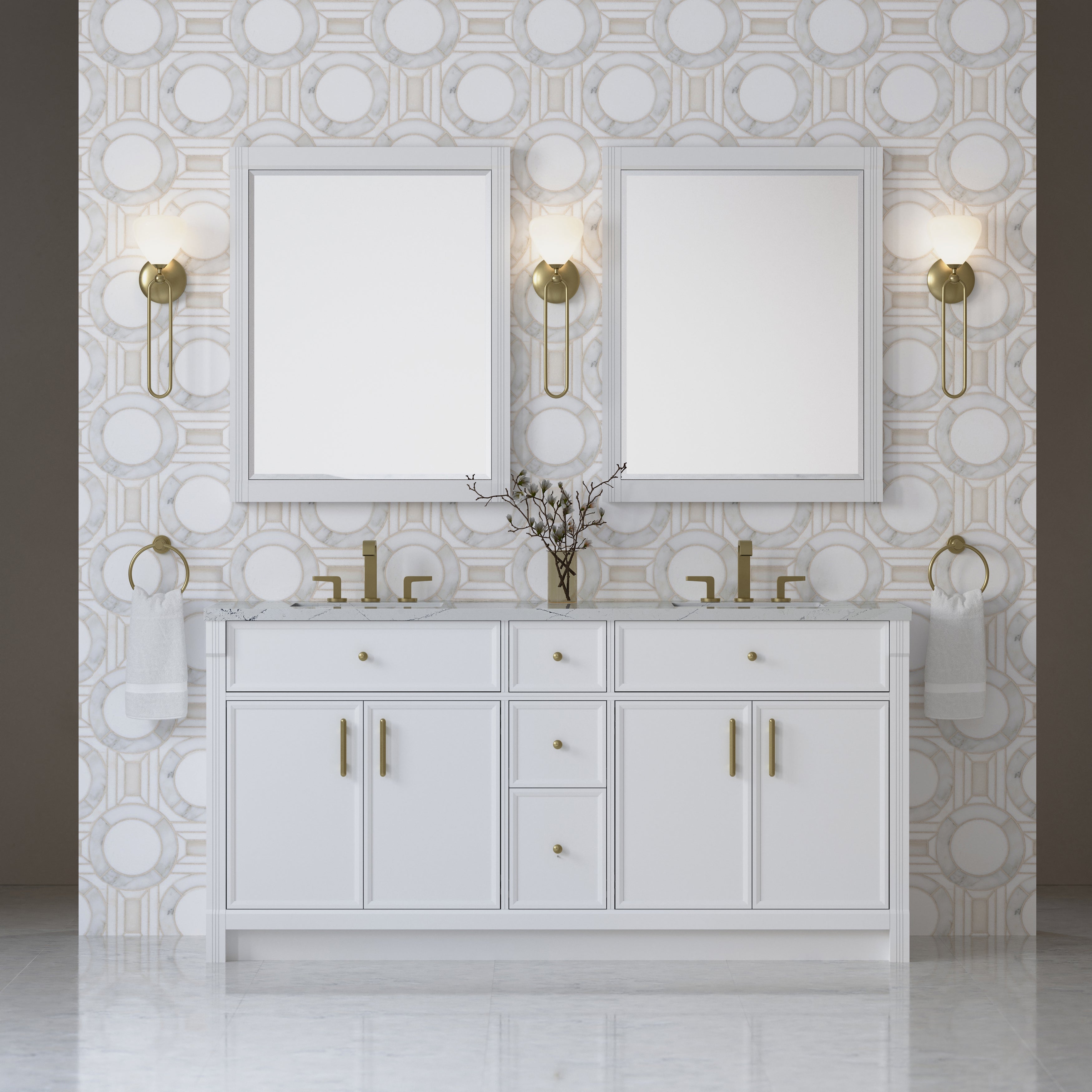 James Martin Bellshire 72" Double Vanity in Bright White with 3cm Countertop