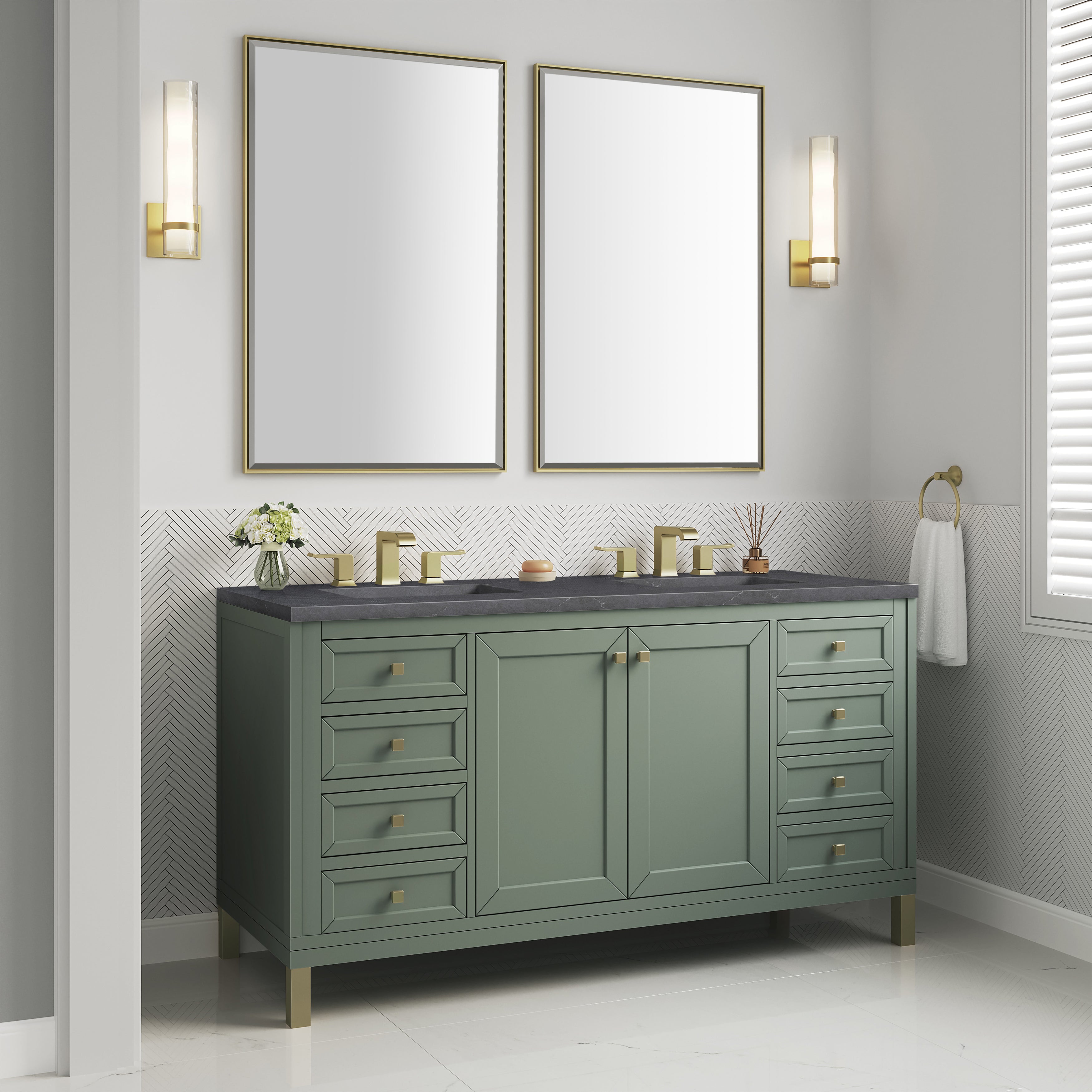 James Martin Chicago 60" Double Vanity in Smokey Celadon with 3cm Countertop