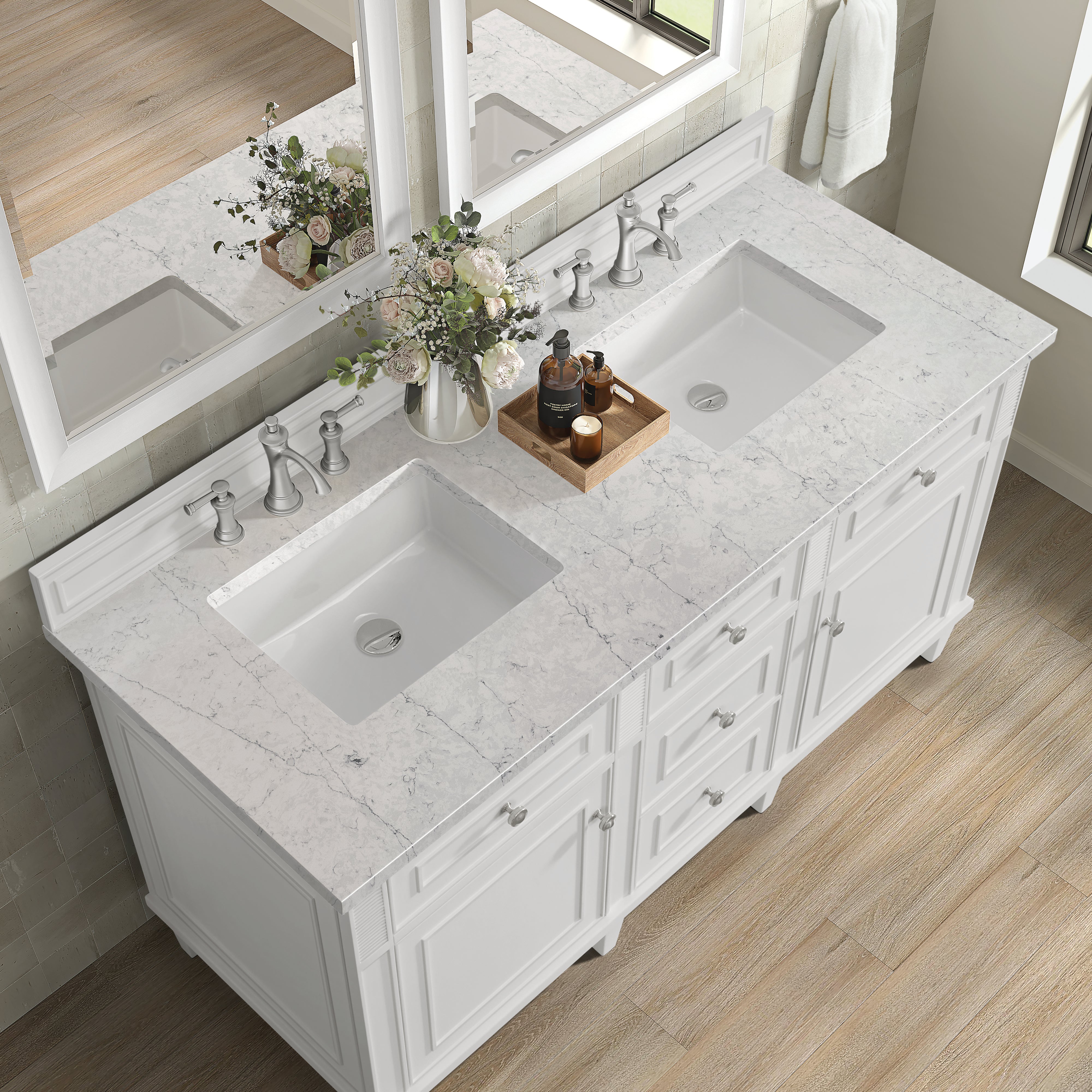 James Martin Lorelai 60" Double Vanity in Bright White with 3cm Countertop