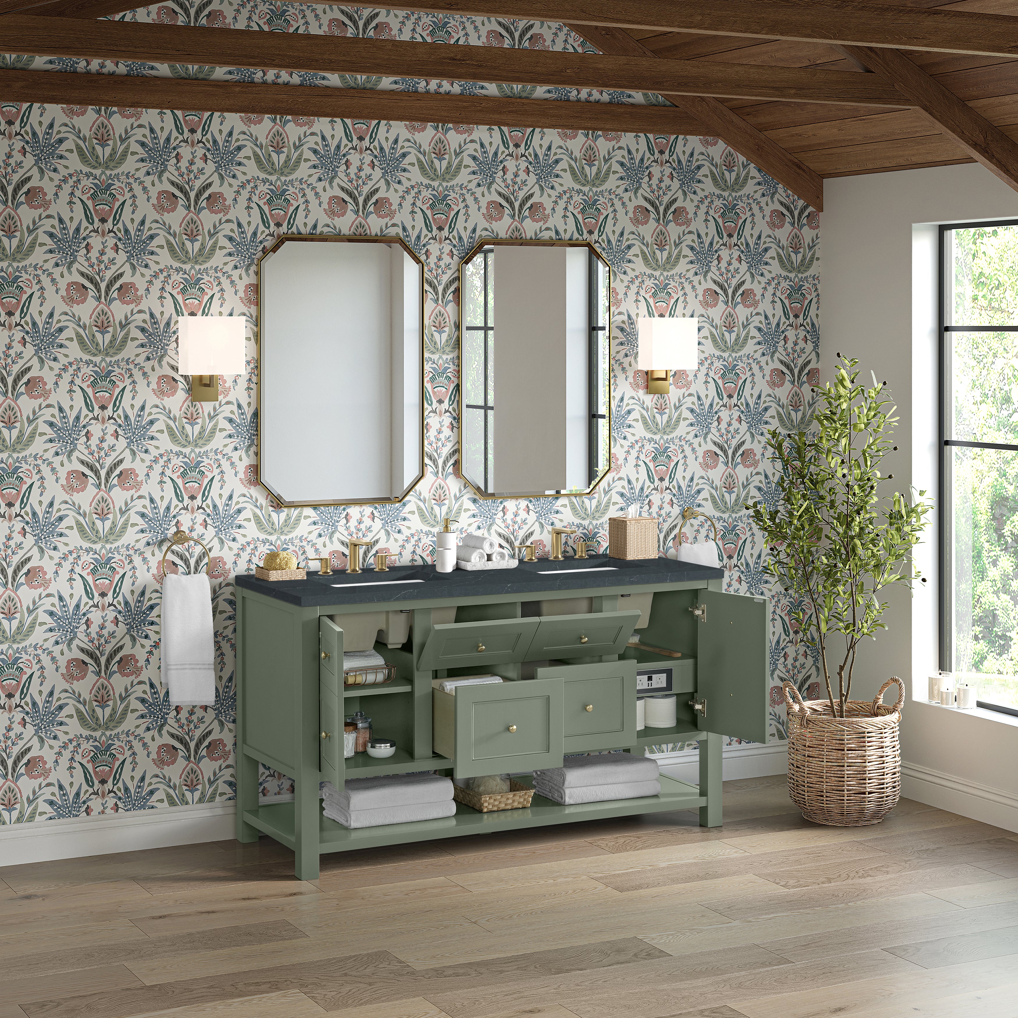 James Martin Breckenridge 60" Double Vanity in Smokey Celadon with 3cm Countertop