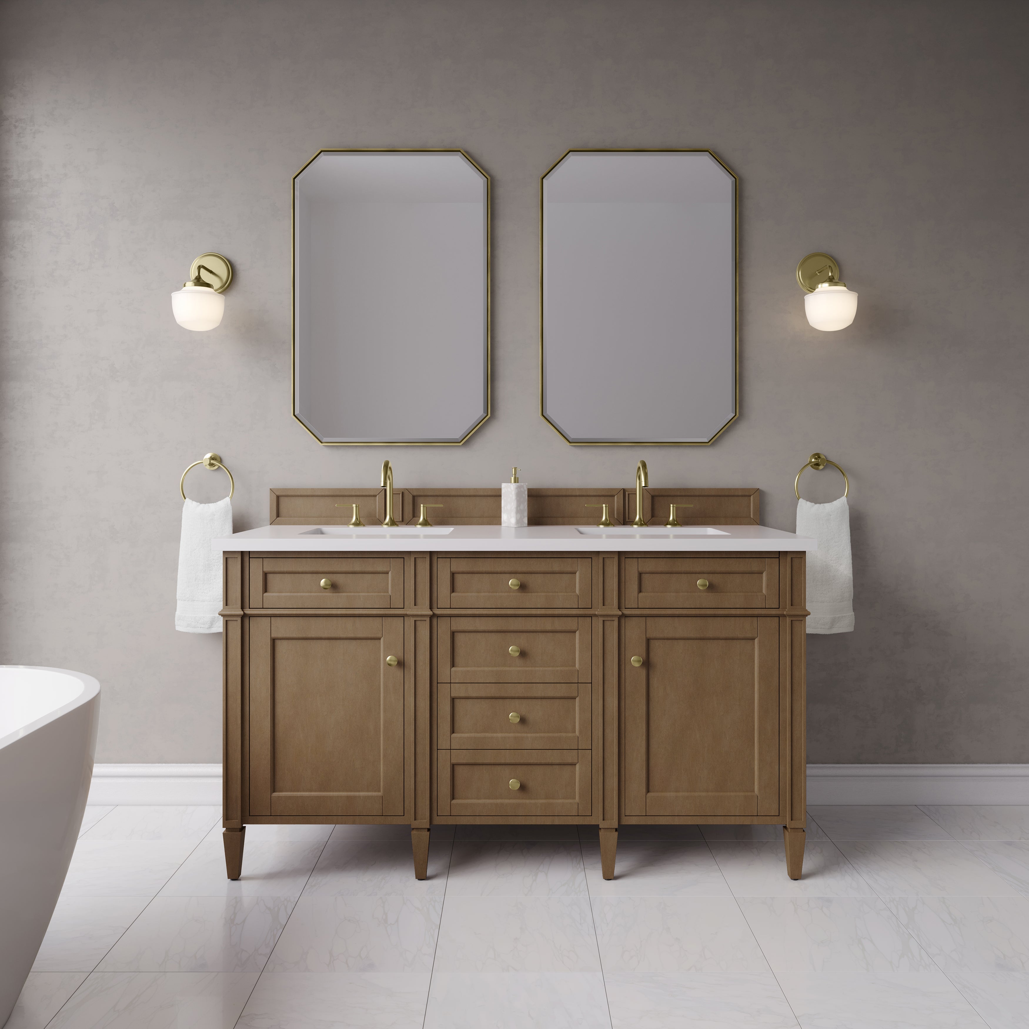 James Martin Brittany 60" Double Vanity in Pecan with 3cm Countertop