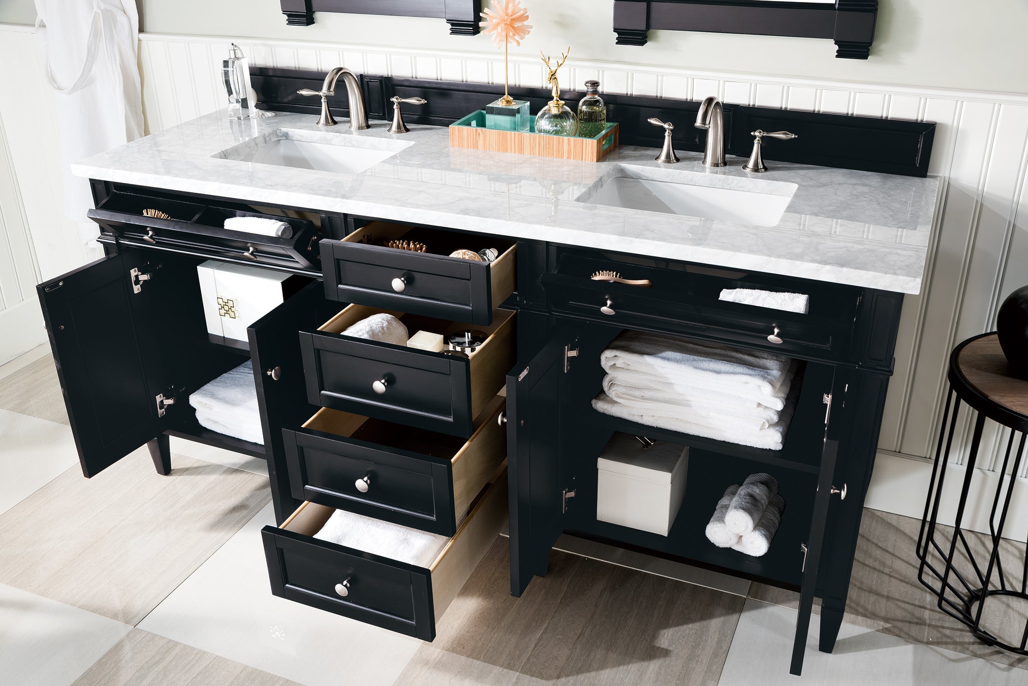 James Martin Brittany 72" Double Vanity in Black Onyx with 3cm Countertop