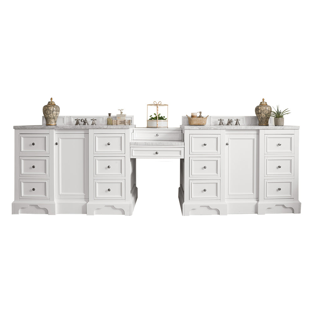 James Martin De Soto 118" Double Vanity Set in Bright White with 3cm Countertop