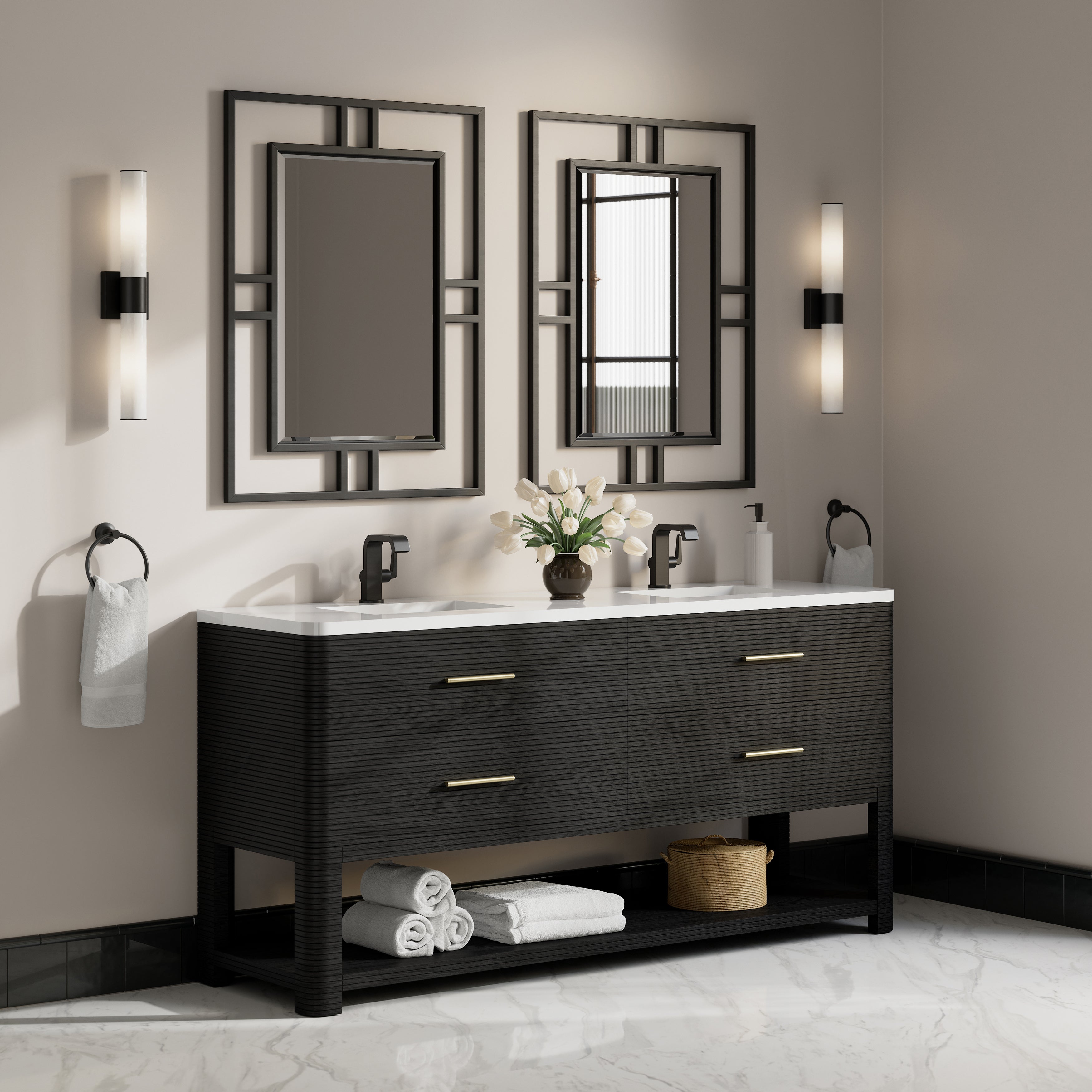 James Martin Lucian 72" Double Vanity in Carbon Oak with 3cm Countertop