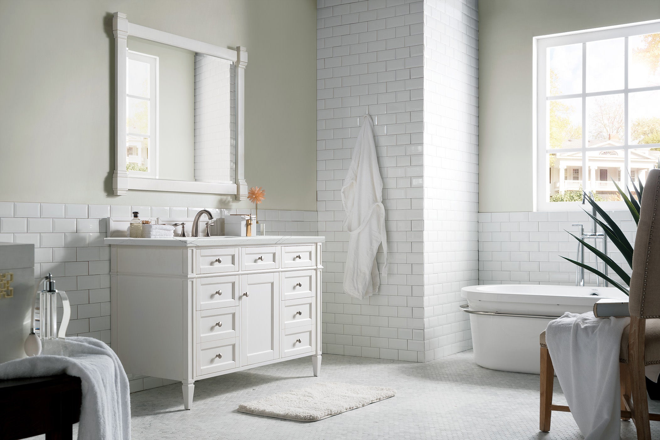 James Martin Brittany 48" Single Vanity in Bright White with 3cm Countertop and FreePower Wireless Charger