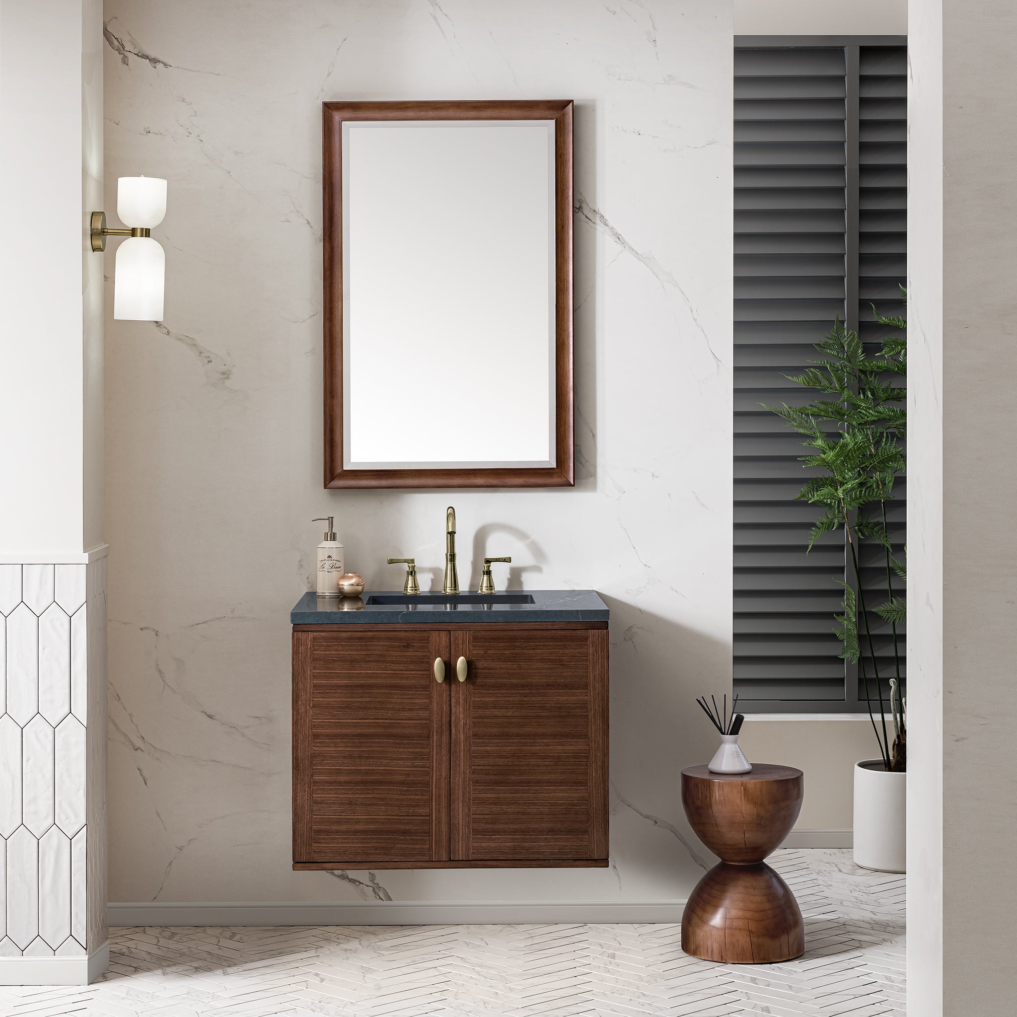 James Martin Amberly 30" Single Vanity in Mid-Century Walnut with 3cm Countertop