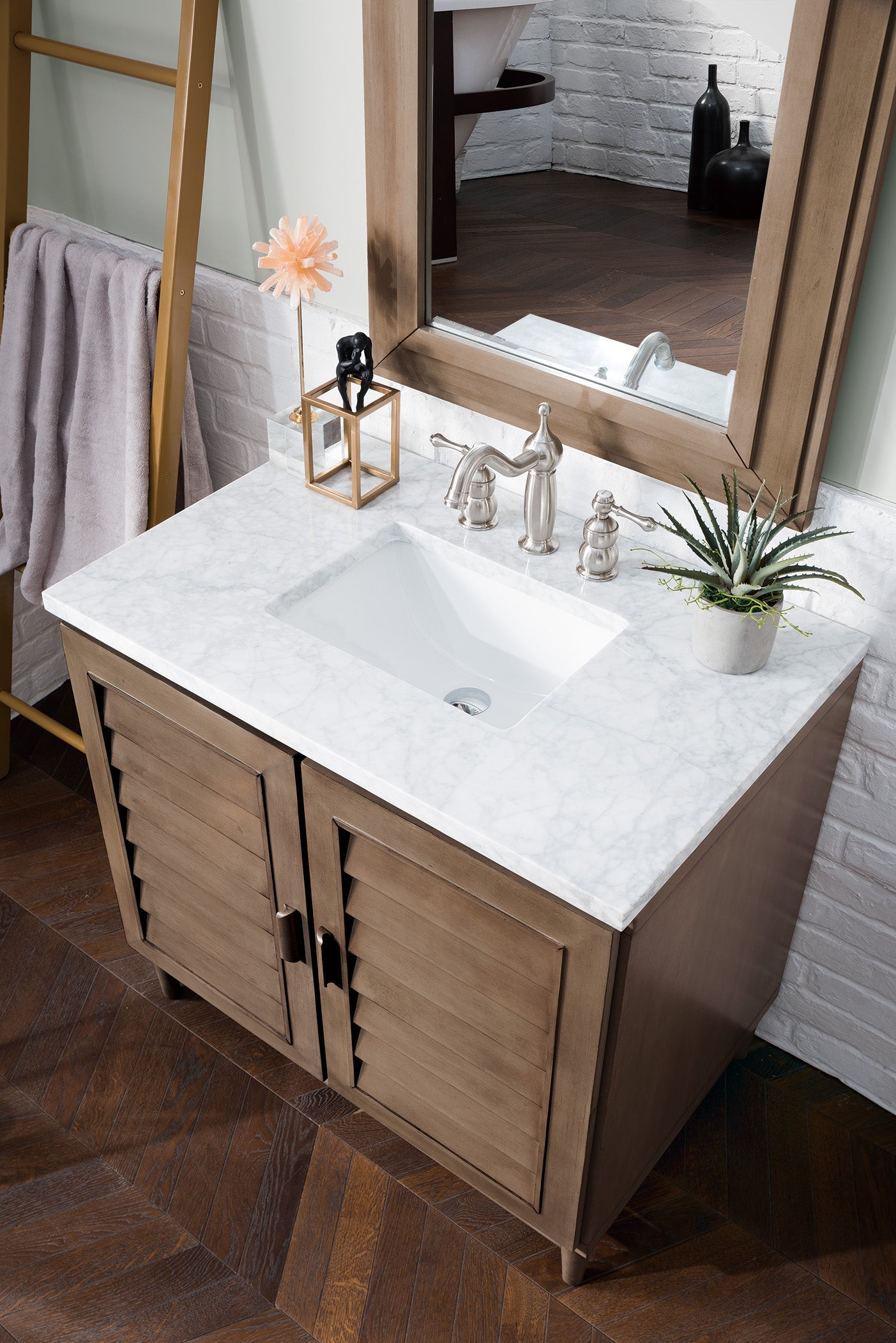 James Martin Portland 36" Single Vanity in Whitewashed Walnut with 3cm Countertop