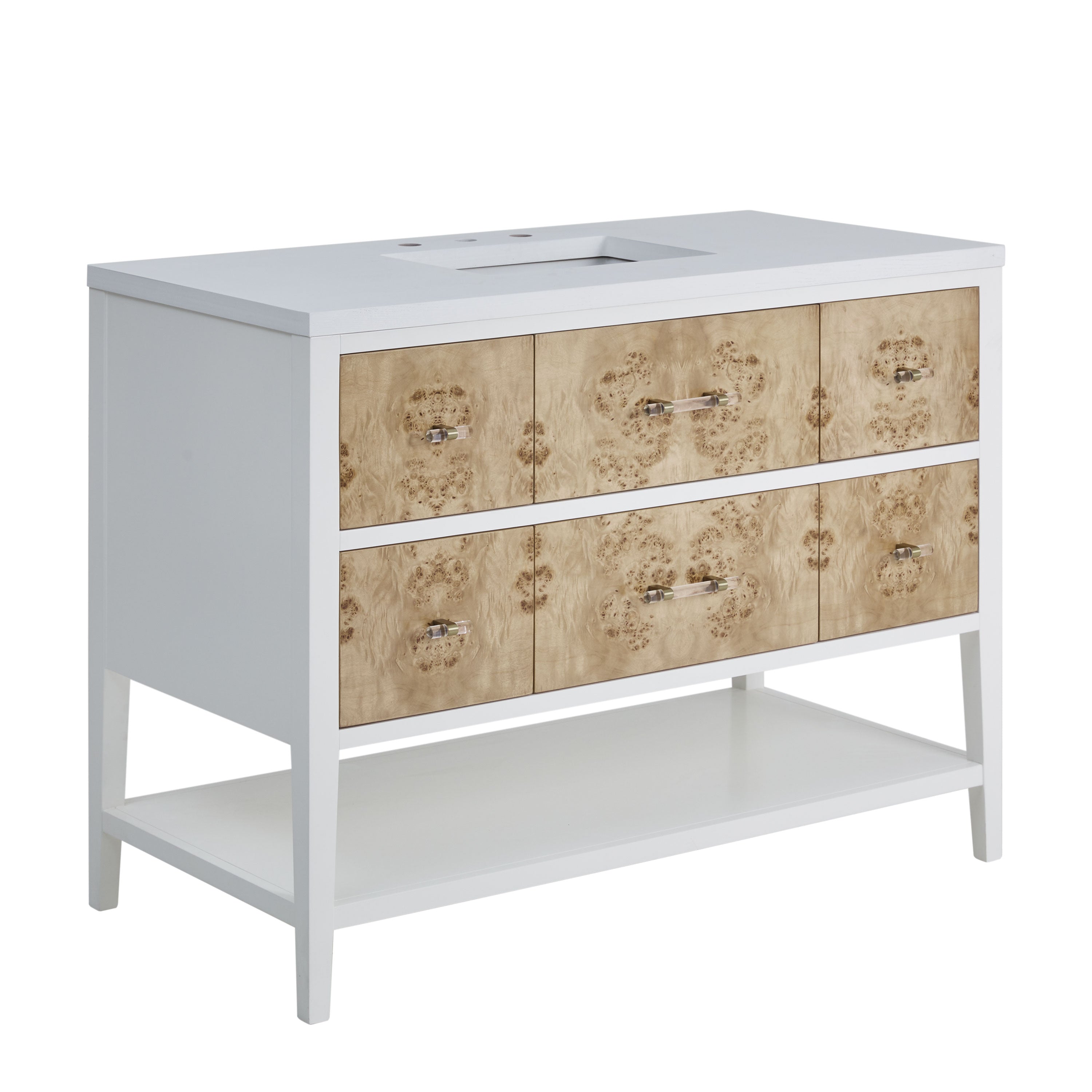 James Martin Olena 48" Single Vanity in Light Mappa Burl and Polished White with 3cm Countertop
