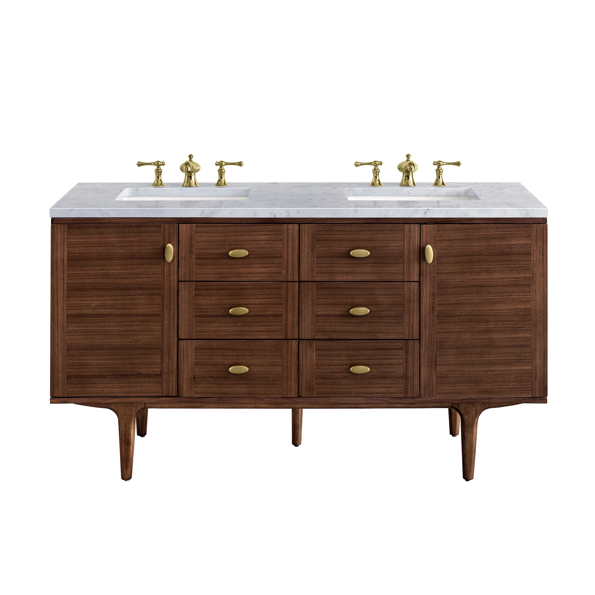 James Martin Amberly 60" Double Vanity in Mid-Century Walnut with 3cm Countertop