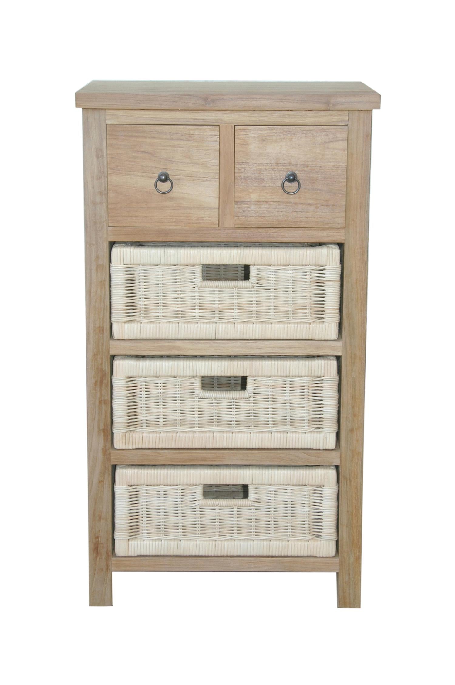 Safari Occasional Table With Drawers & Rattan Basket