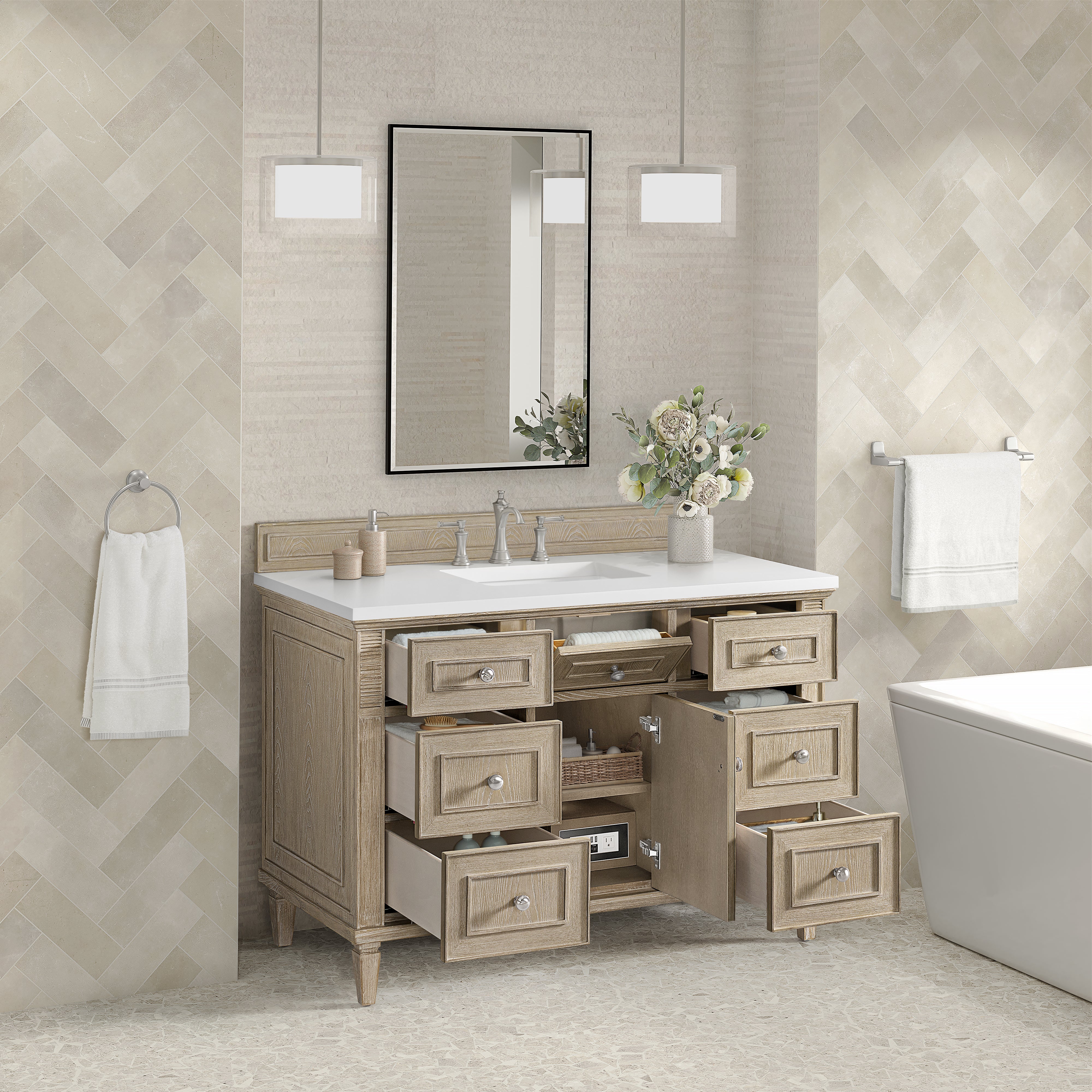 James Martin Lorelai 48" Single Vanity in Whitewashed Oak with 3cm Countertop