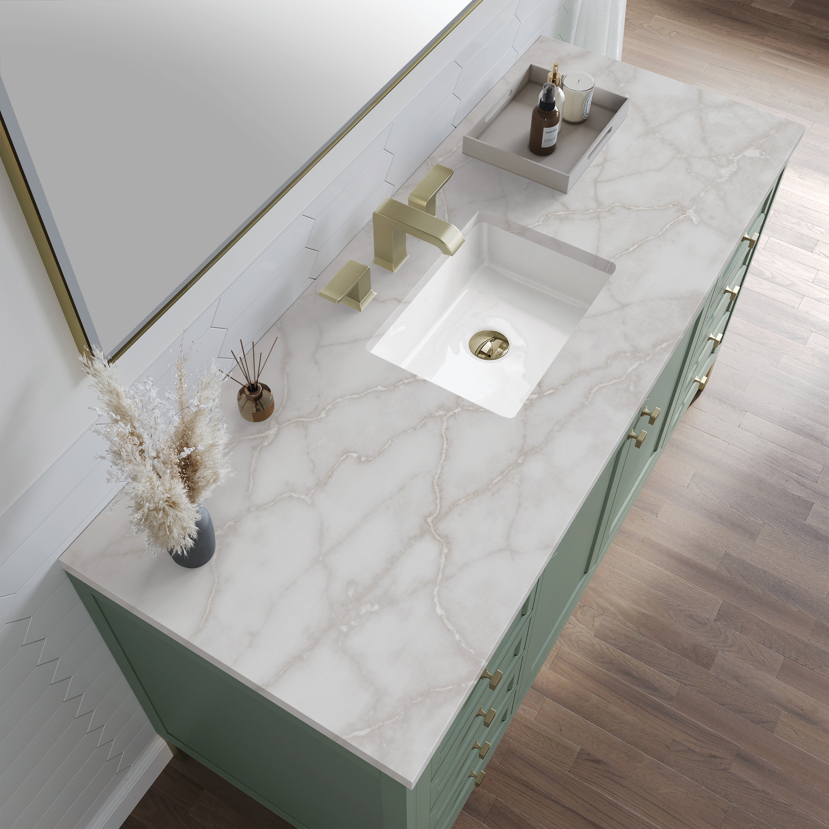 James Martin Chicago 60" Single Vanity in Smokey Celadon with 3cm Countertop