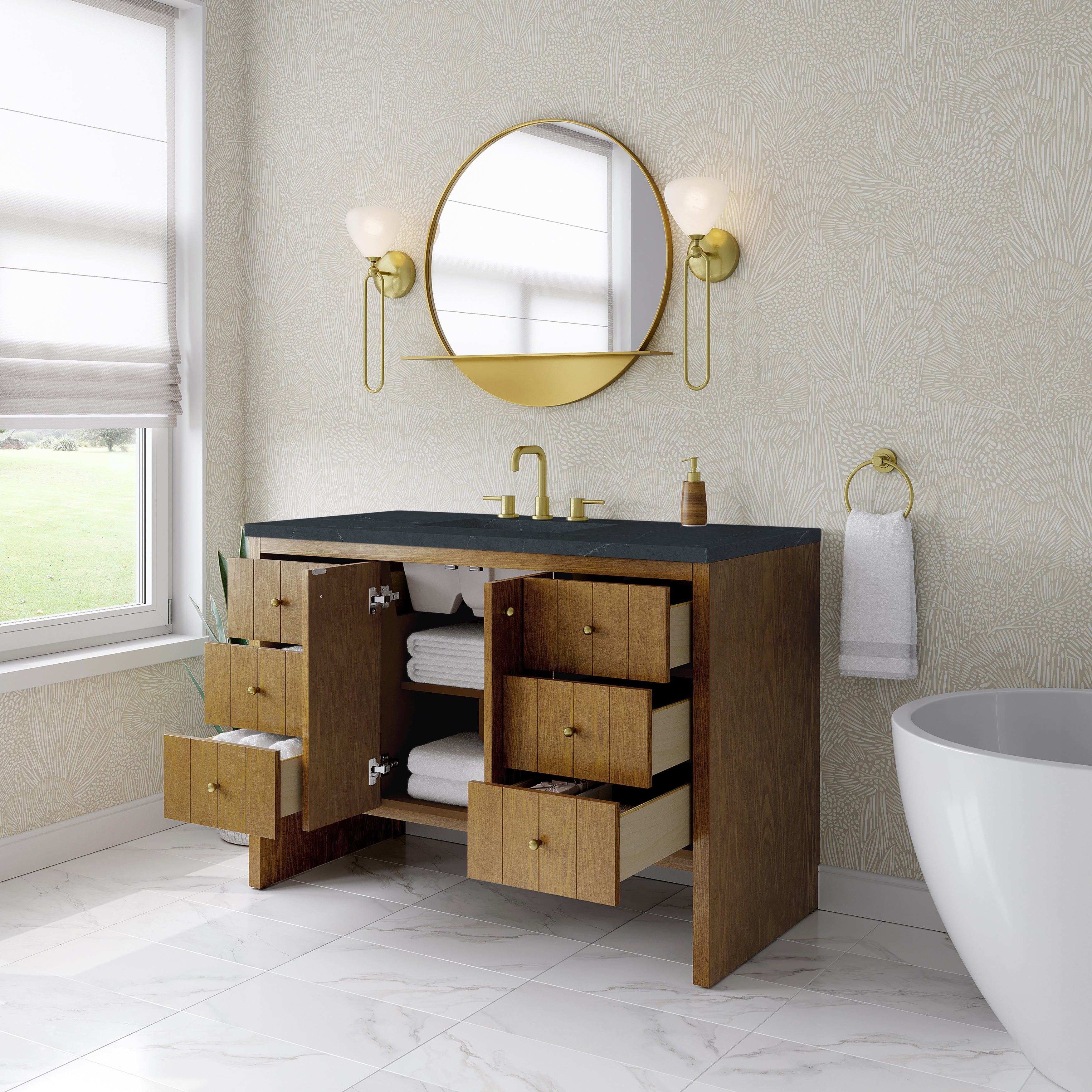 James Martin Hudson 48" Single Vanity in Honey Oak with 3cm Countertop