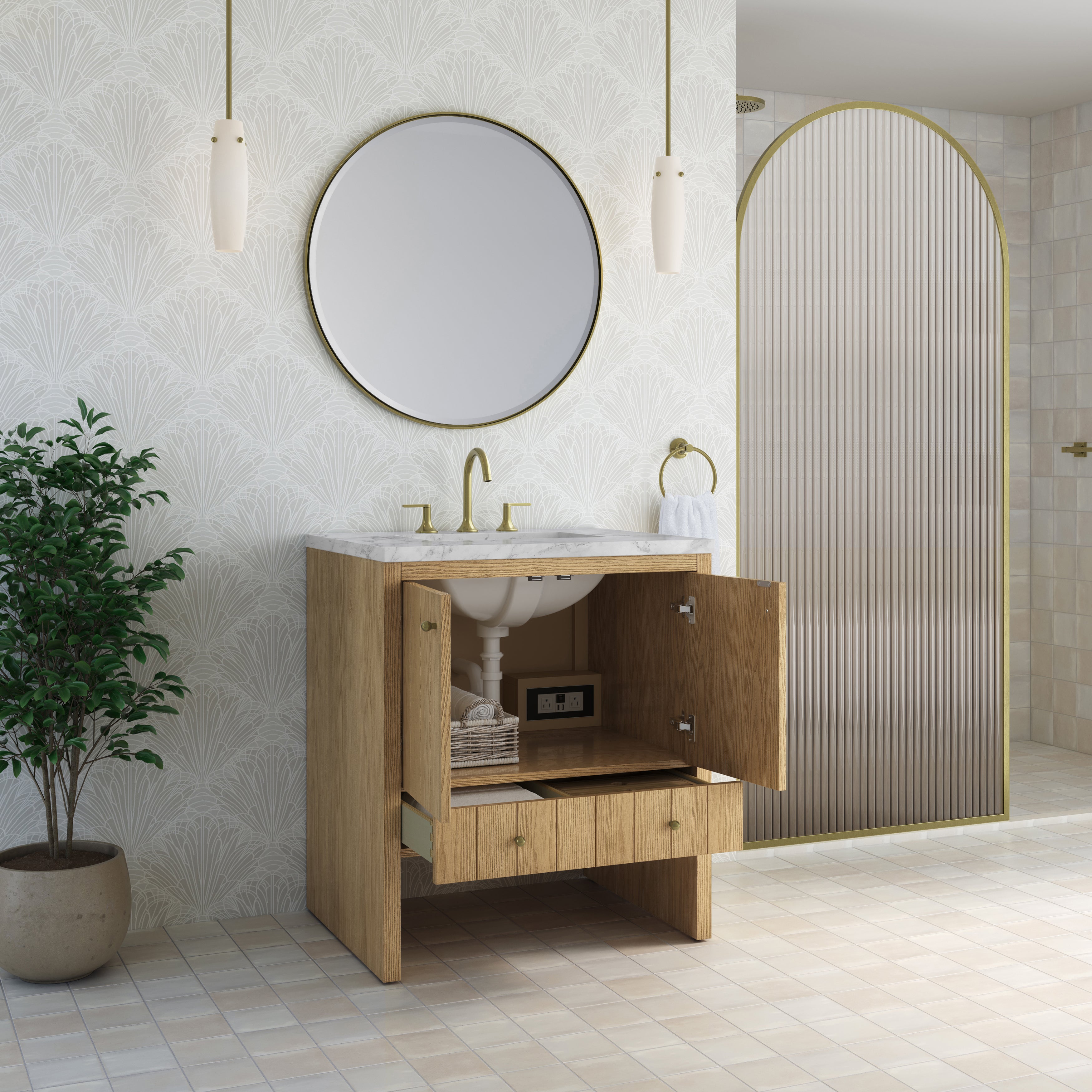James Martin Hudson 30" Single Vanity in Light Natural Oak with 3cm Countertop