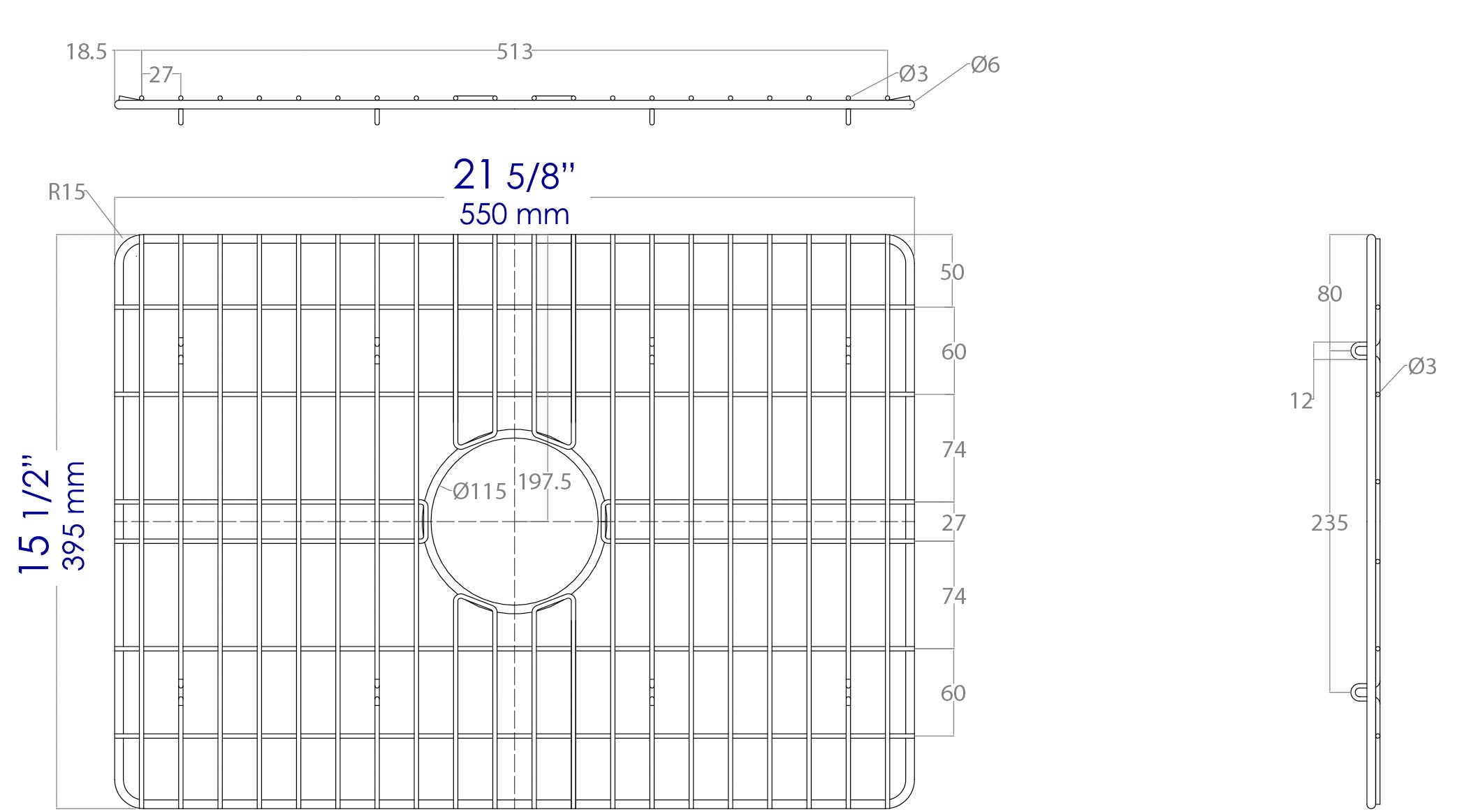 ALFI brand  ABGR24 Solid Stainless Steel Kitchen Sink Grid for ABF2418 Sink