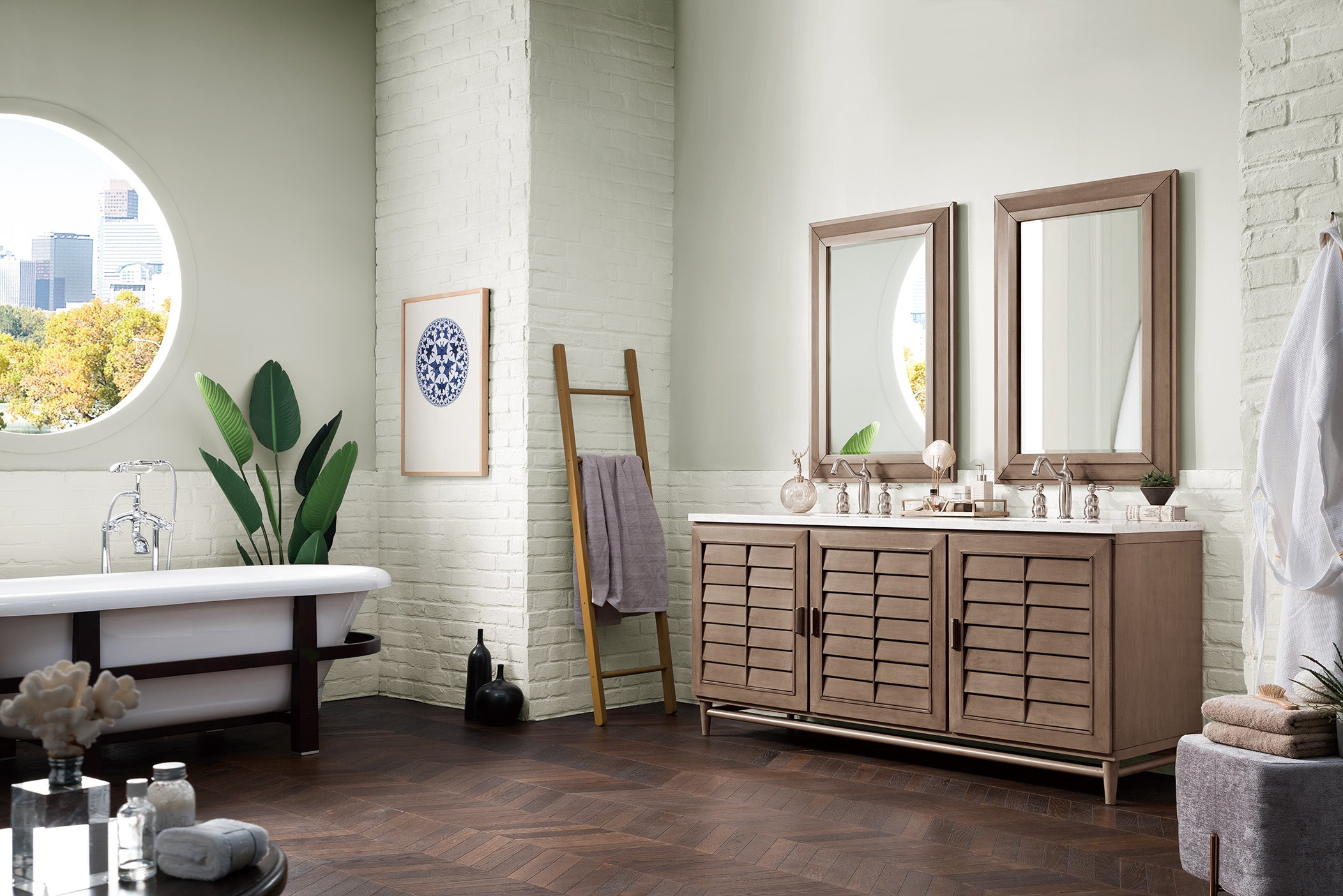 James Martin Portland 72" Double Vanity in Whitewashed Walnut with 3cm Countertop