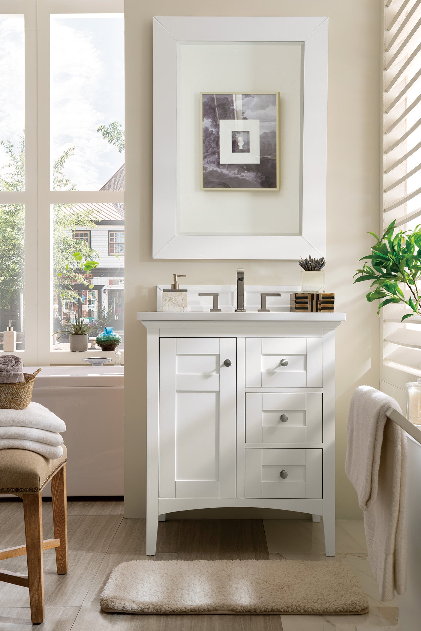 James Martin Palisades 30" Single Vanity in Bright White with 3cm Countertop