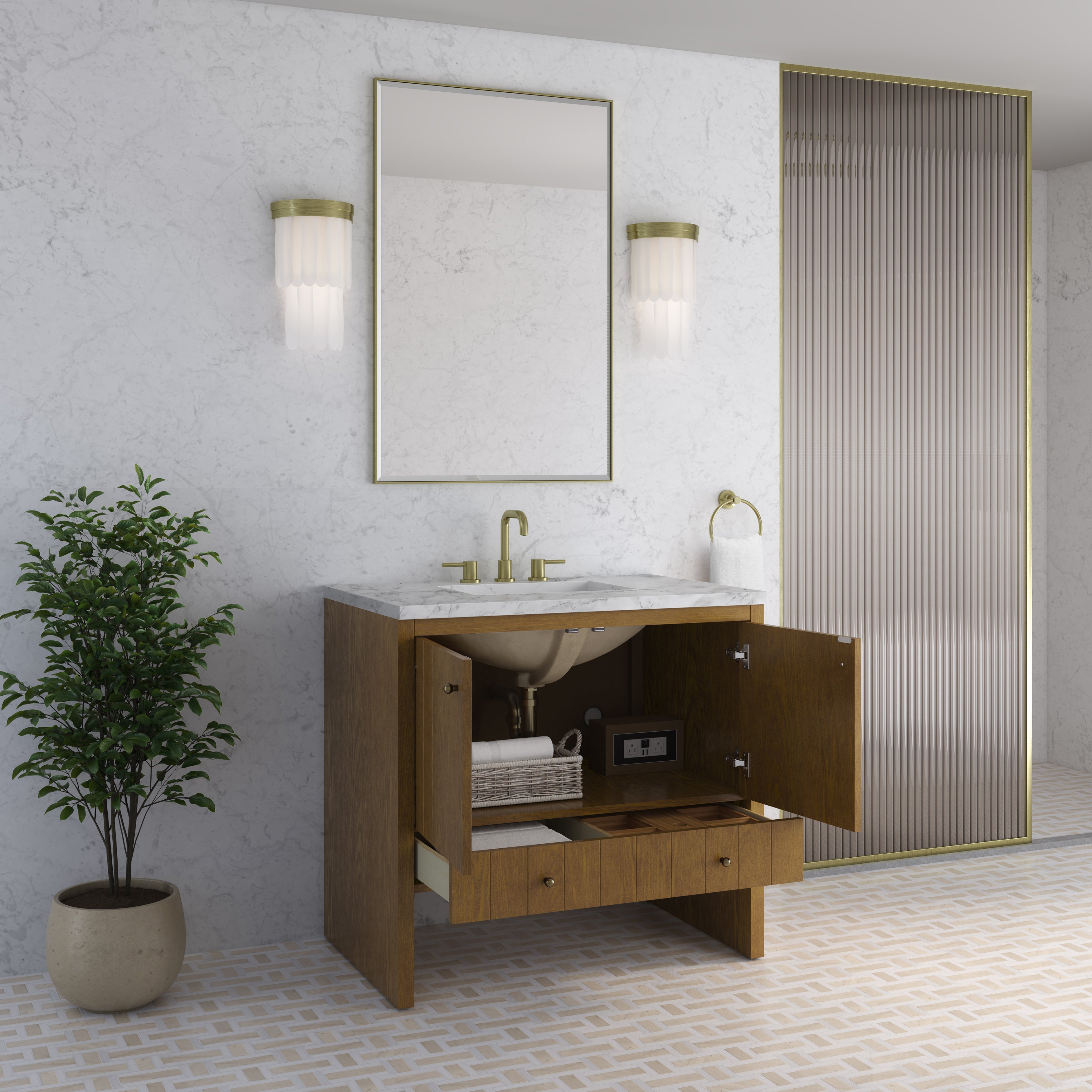 James Martin Hudson 36" Single Vanity in Honey Oak with 3cm Countertop