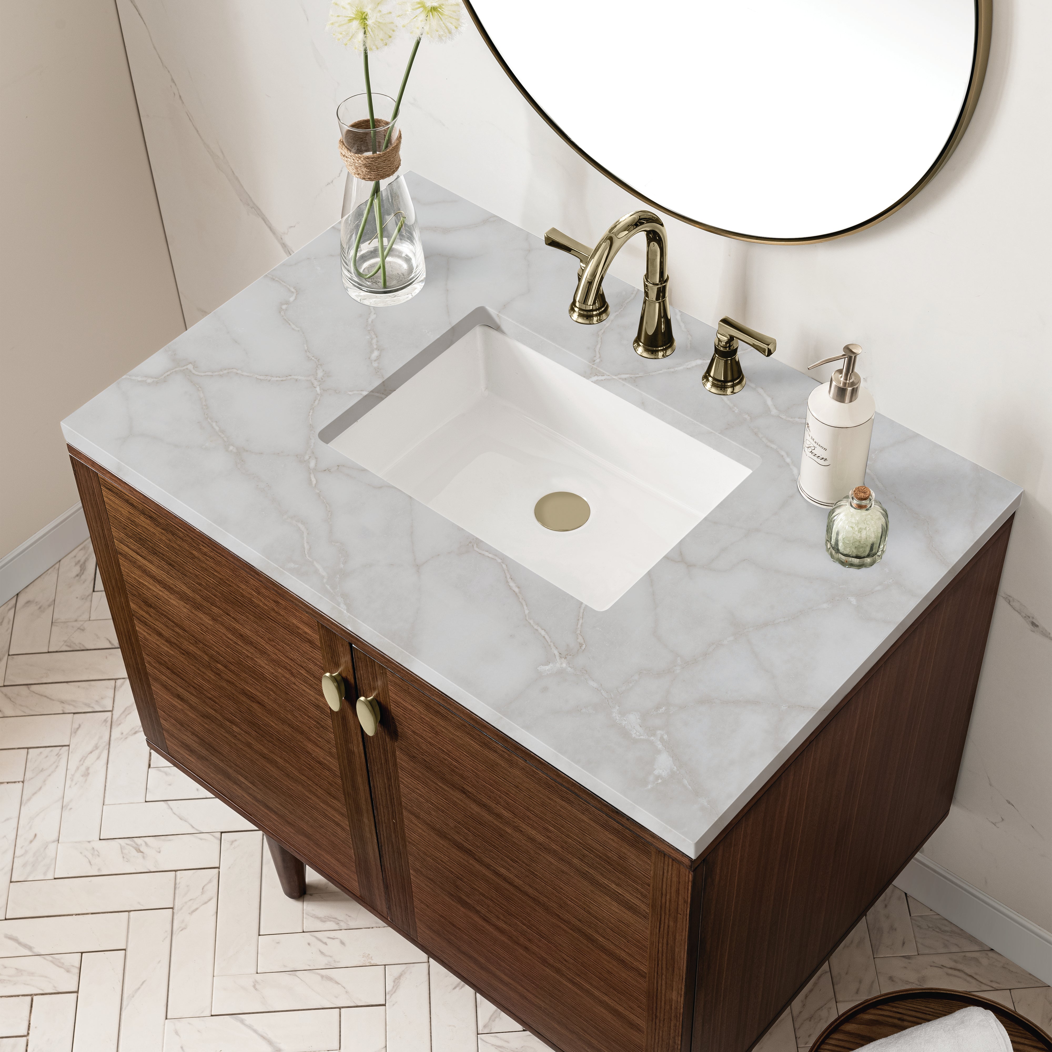 James Martin Amberly 36" Single Vanity in Mid-Century Walnut with 3cm Countertop