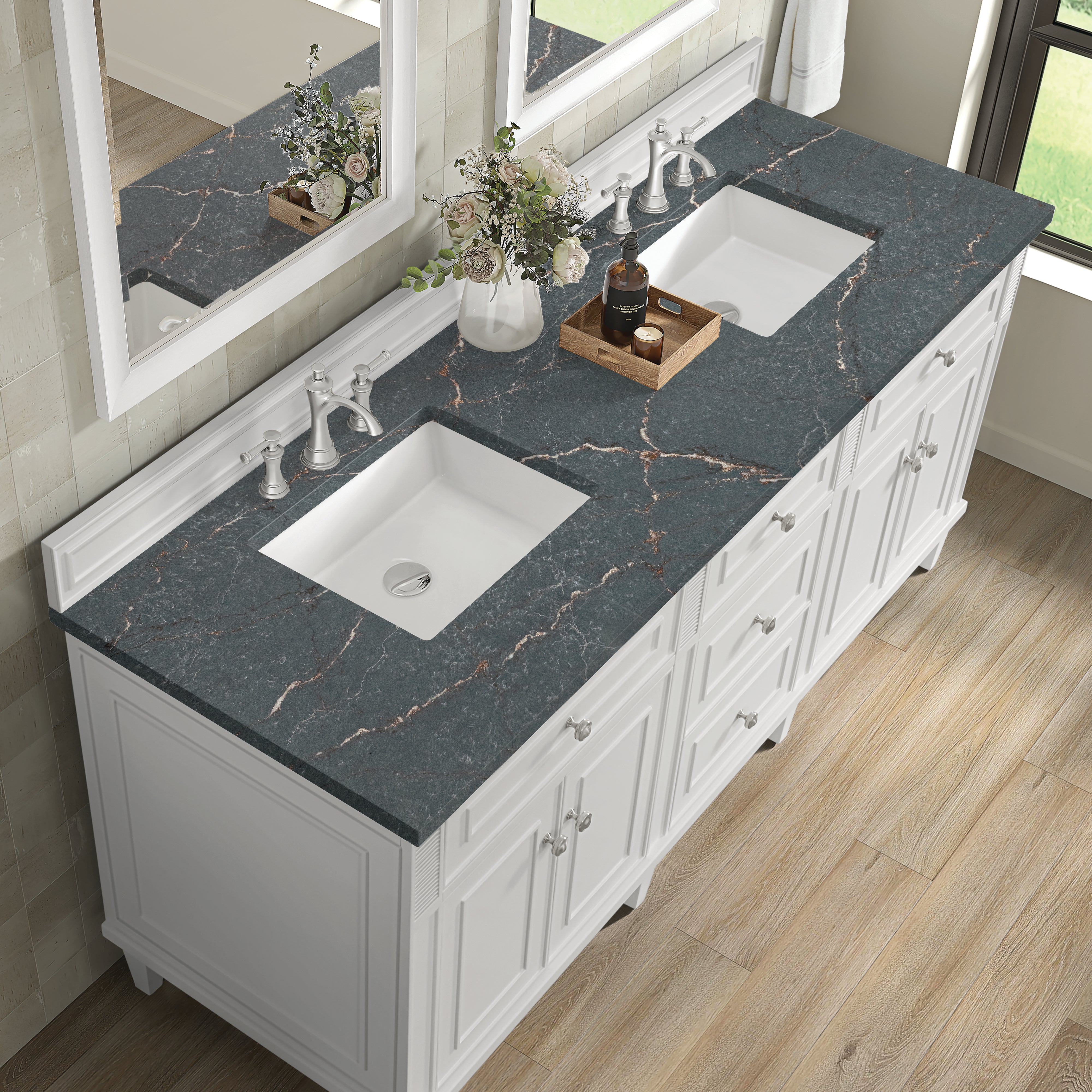 James Martin Lorelai 72" Double Vanity in Bright White with 3cm Countertop