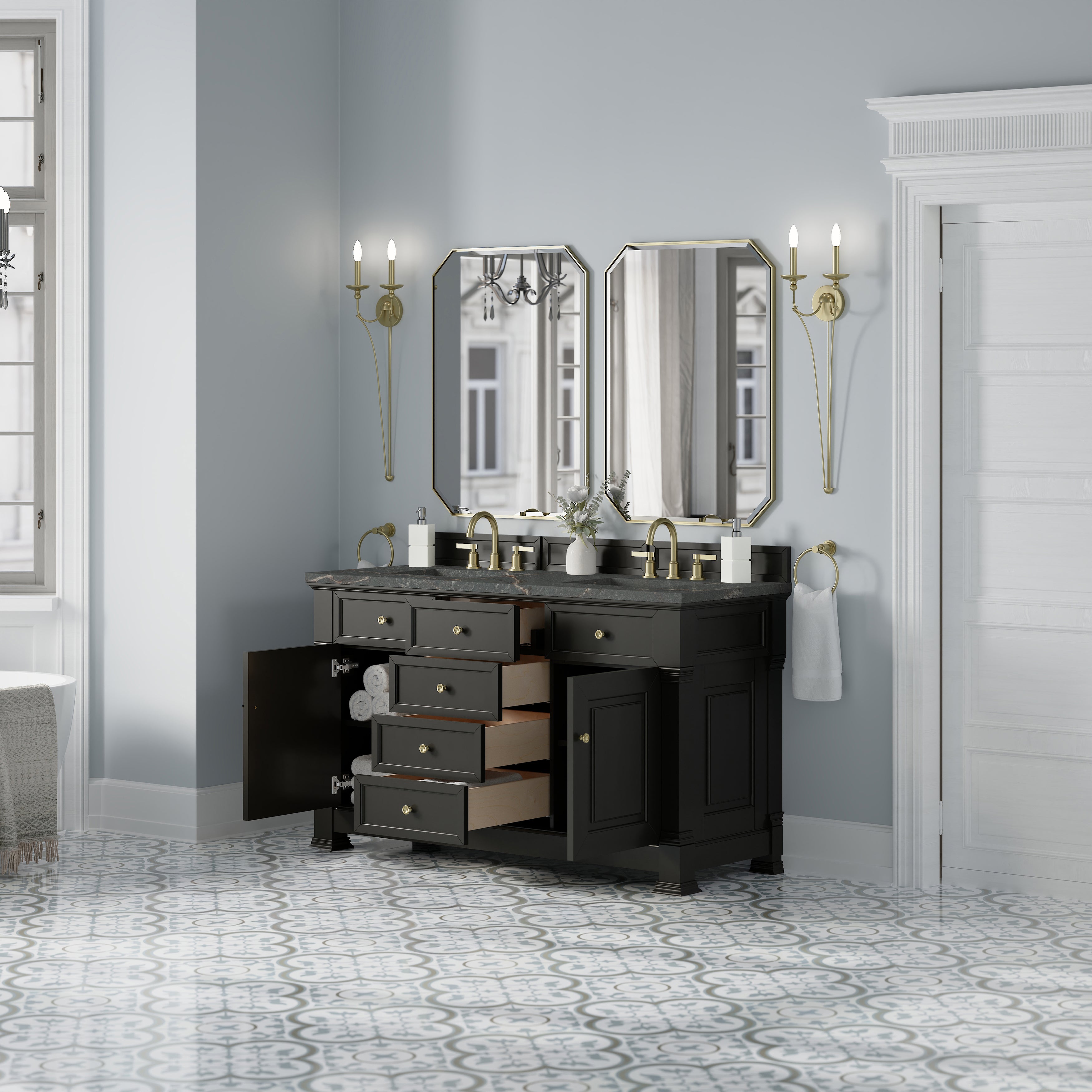 James Martin Brookfield 60" Double Vanity in Black Onyx with 3cm Countertop