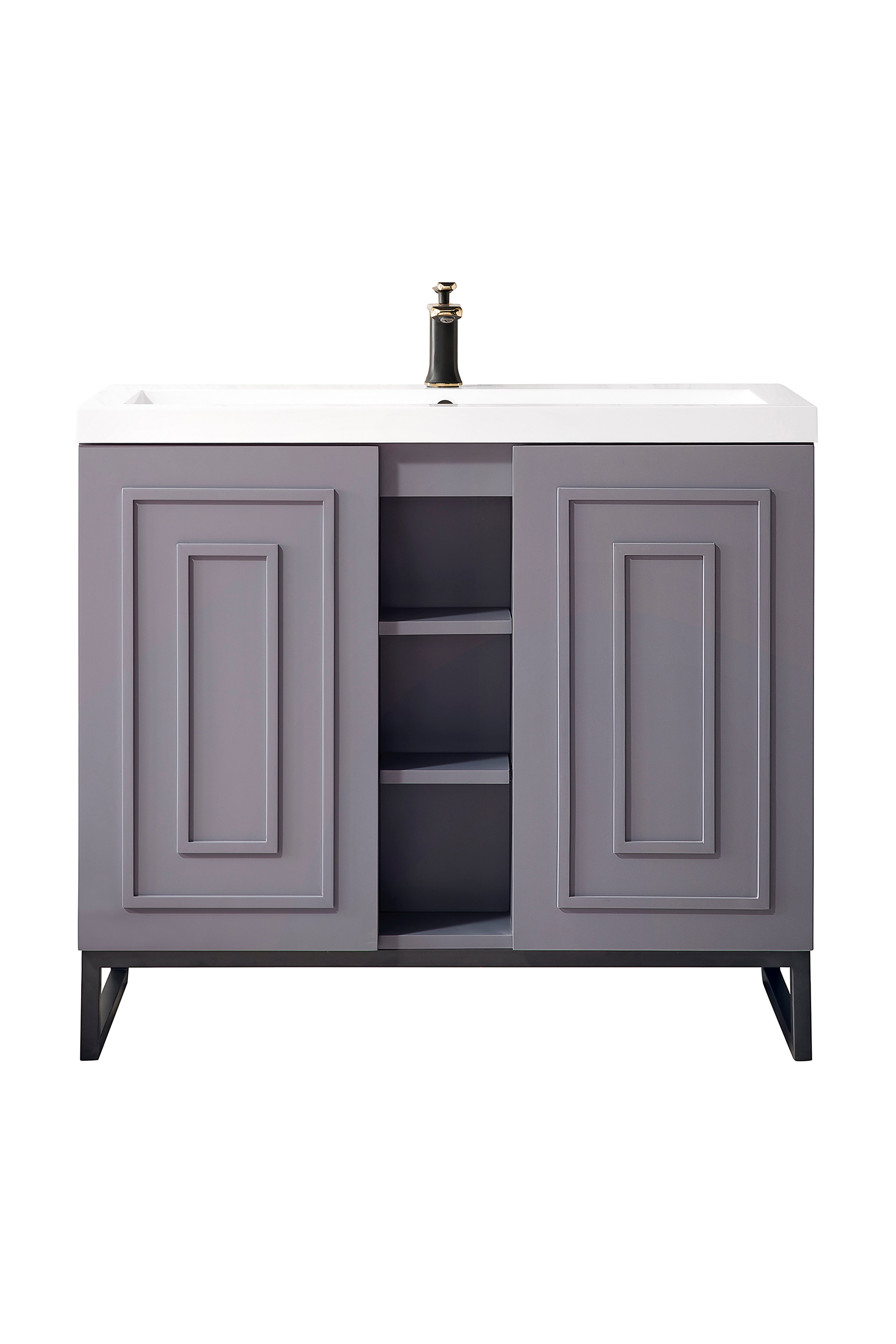 James Martin Alicante 39.5" Single Vanity in Gray Smoke with White Glossy Composite Stone Top