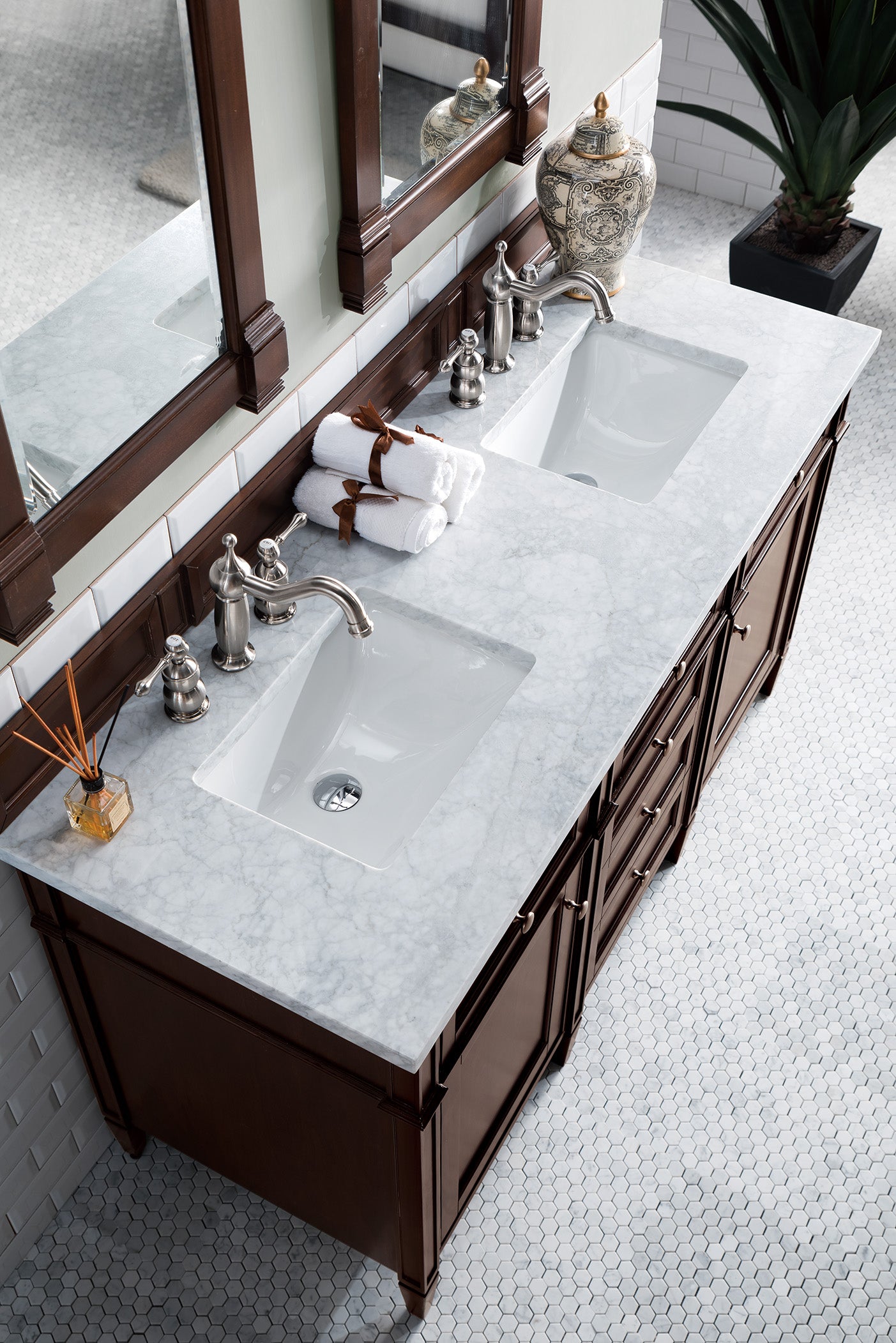 James Martin Brittany 60" Double Vanity in Burnished Mahogany with 3cm Countertop