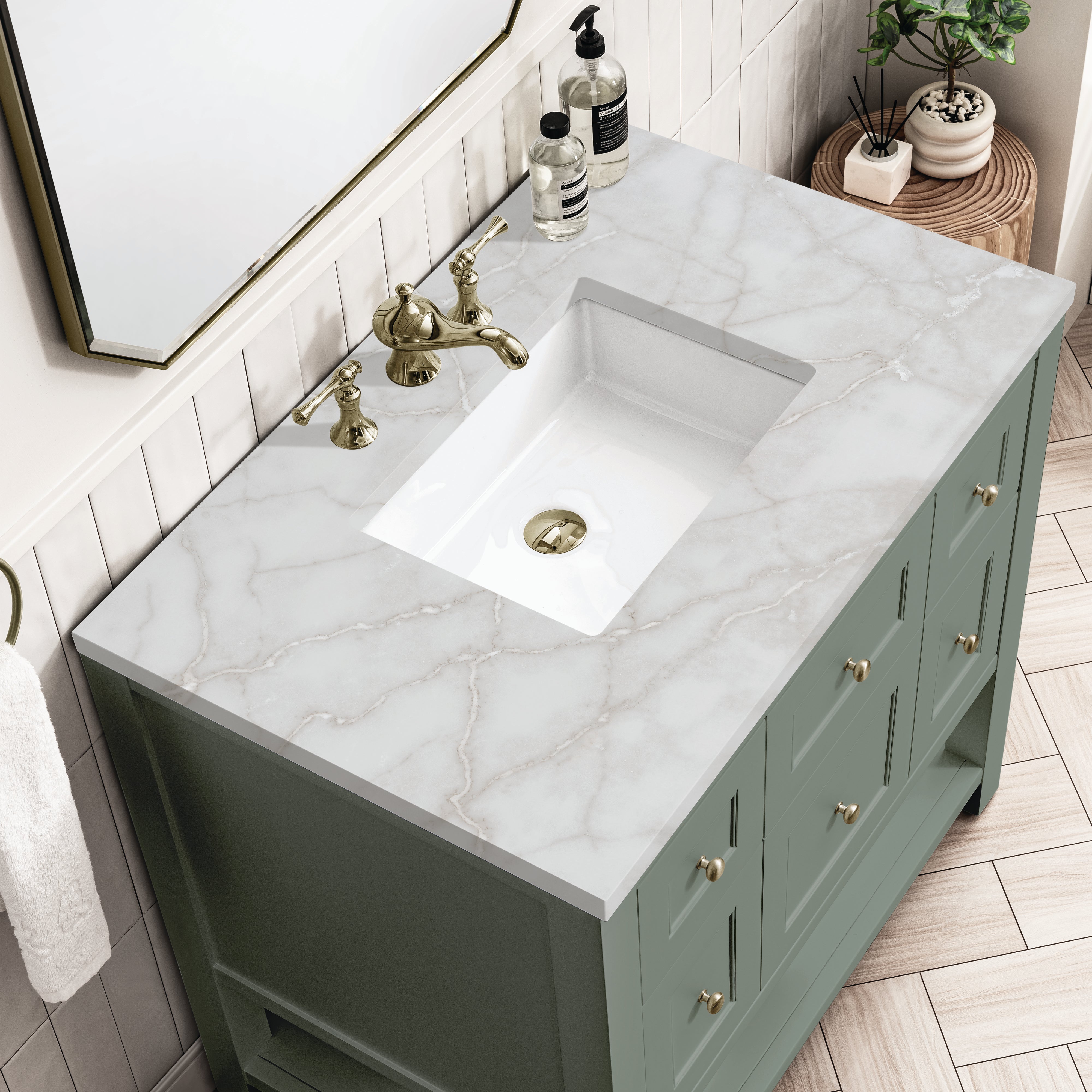 James Martin Breckenridge 36" Single Vanity in Smokey Celadon with 3cm Countertop