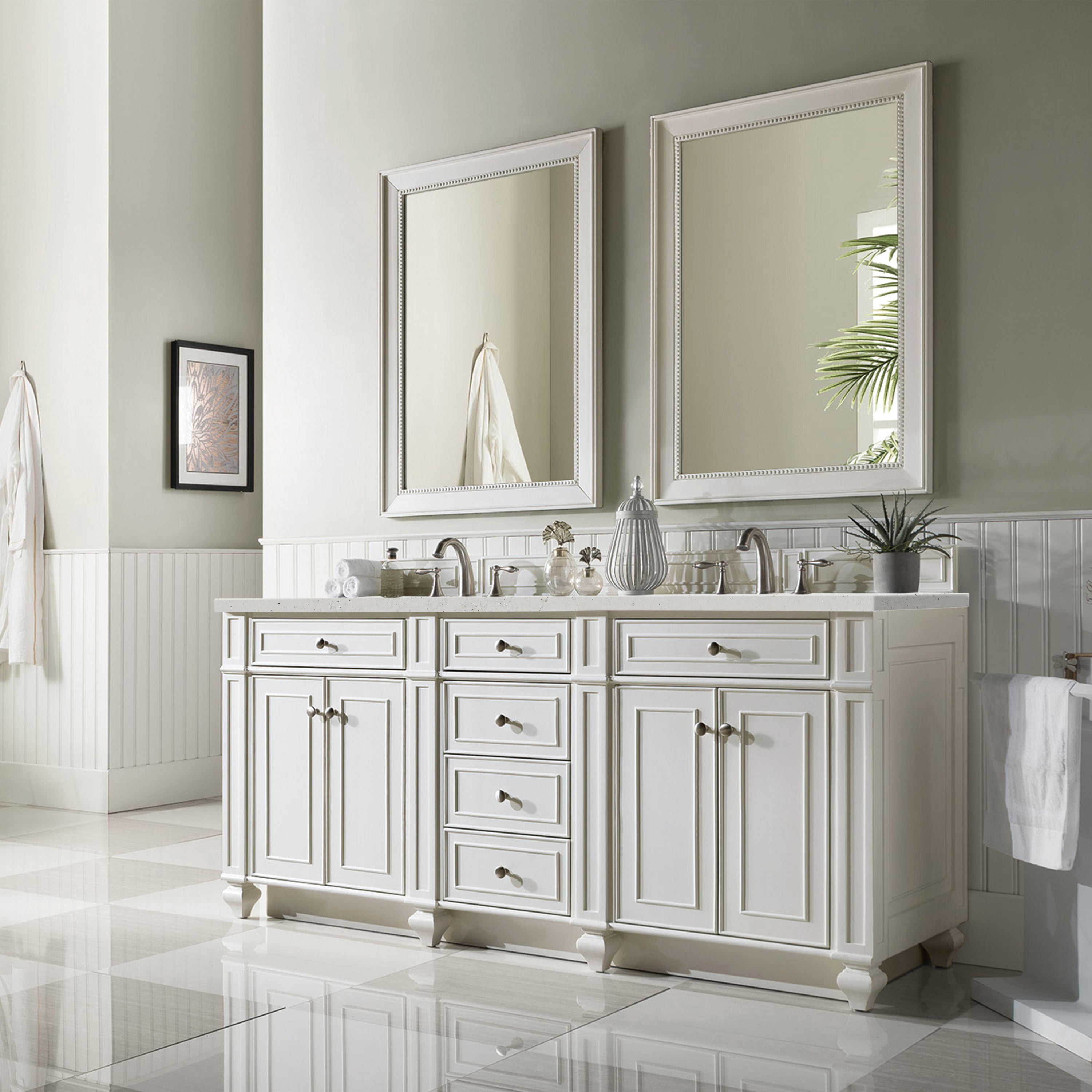 James Martin Bristol 72" Double Vanity in Bright White with 3cm Countertop