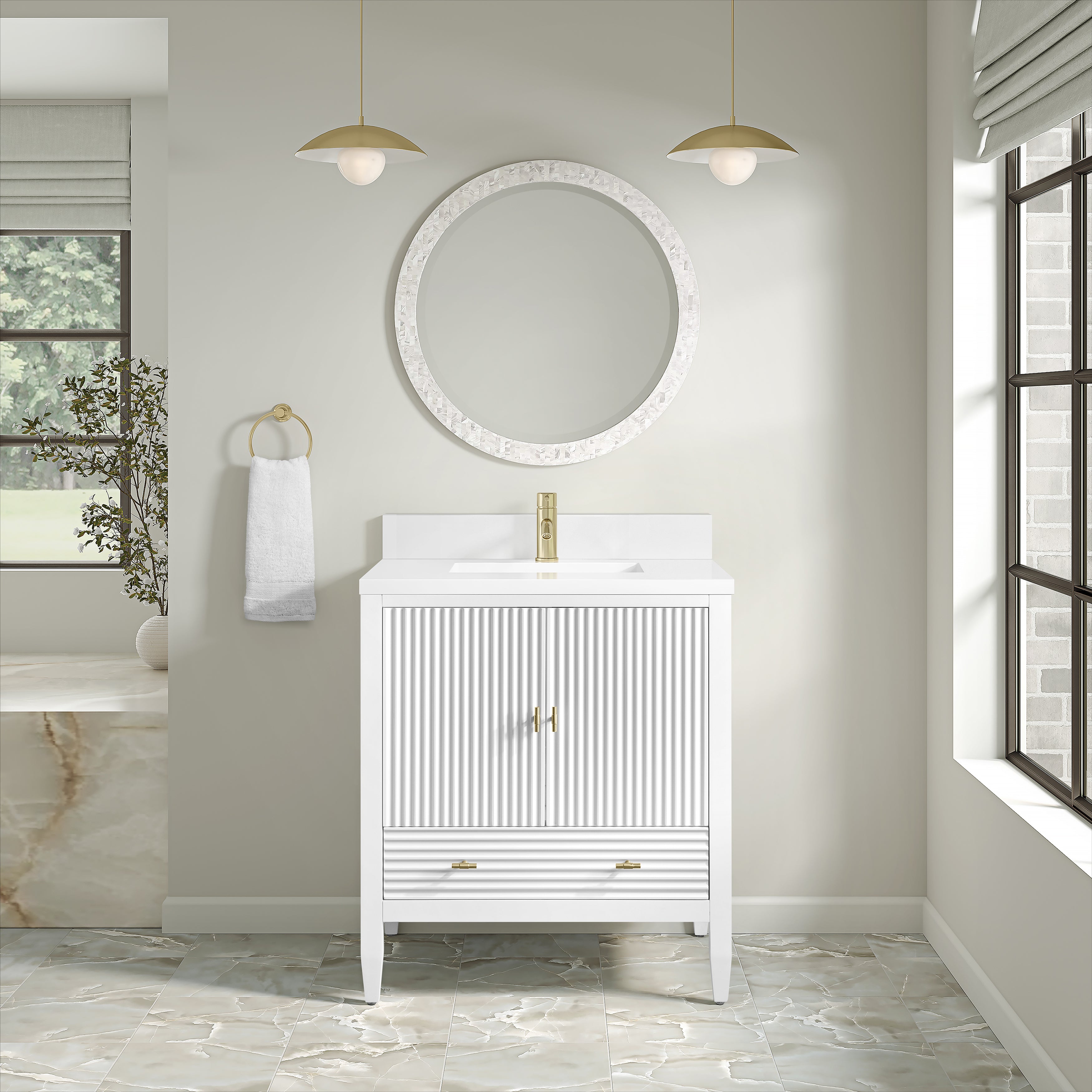 James Martin Myrrin 30" Single Vanity in Bright White with 3cm Countertop