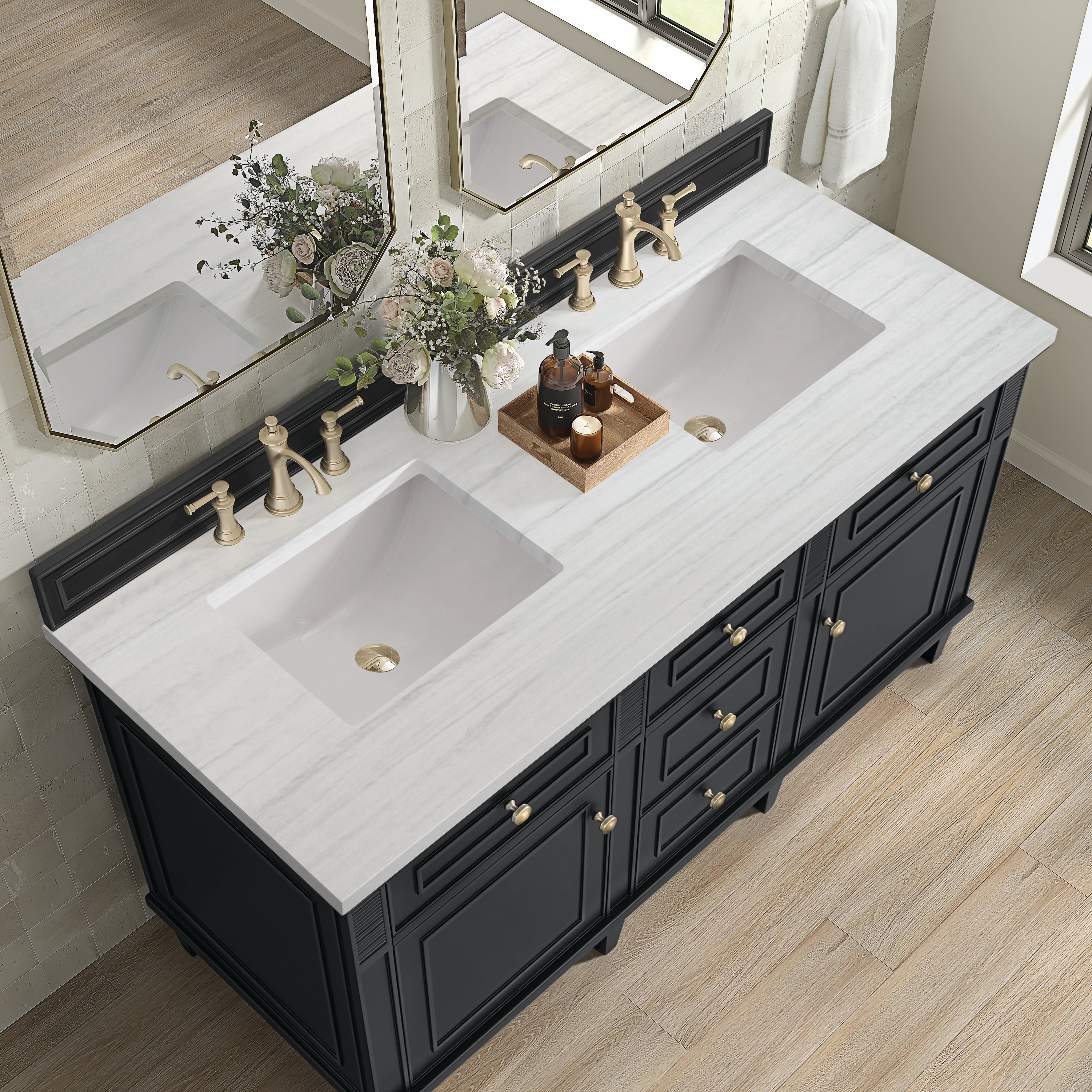 James Martin Lorelai 60" Double Vanity in Black Onyx with 3cm Countertop