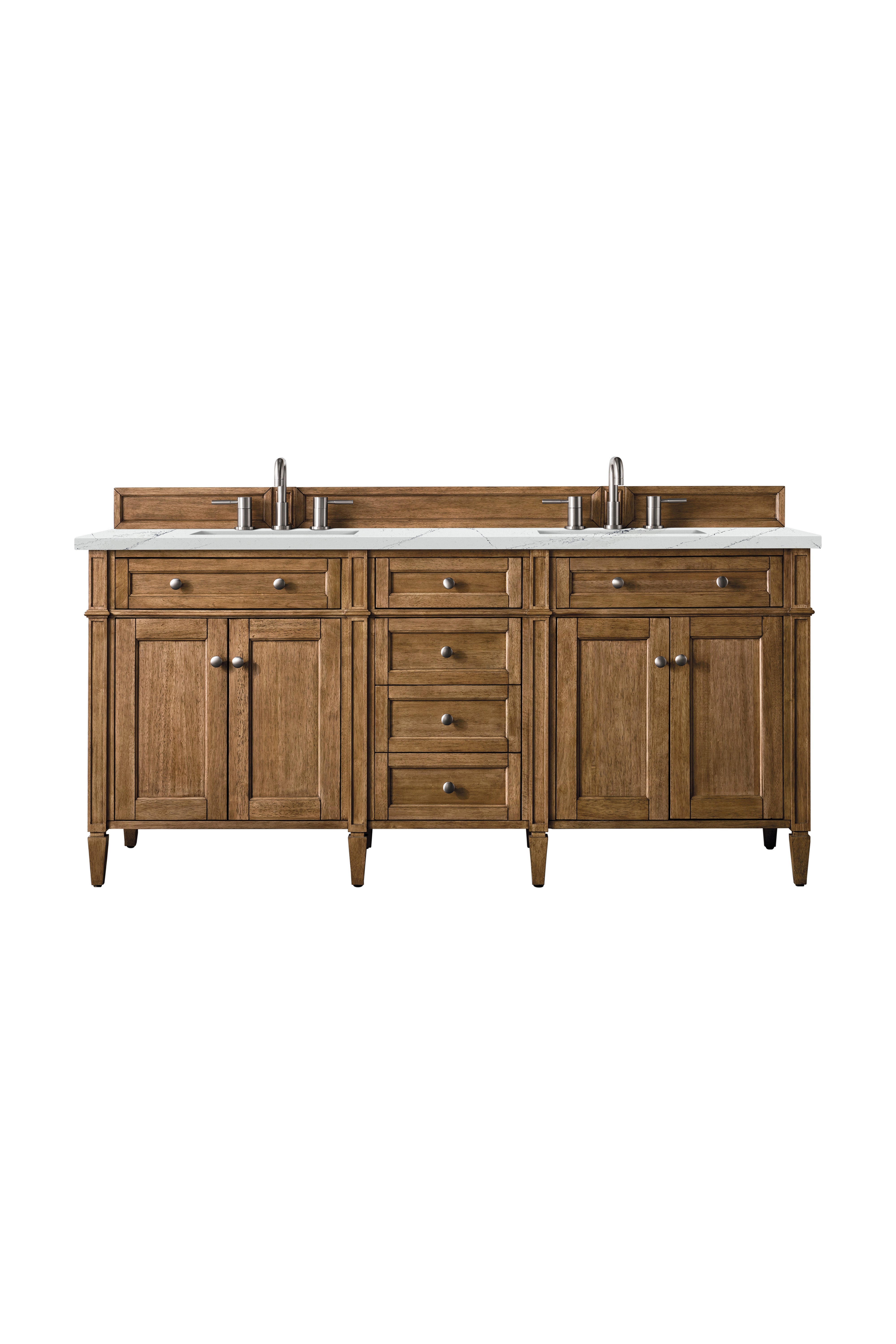 James Martin Brittany 72" Double Vanity in Saddle Brown with 3cm Countertop and FreePower Wireless Charger